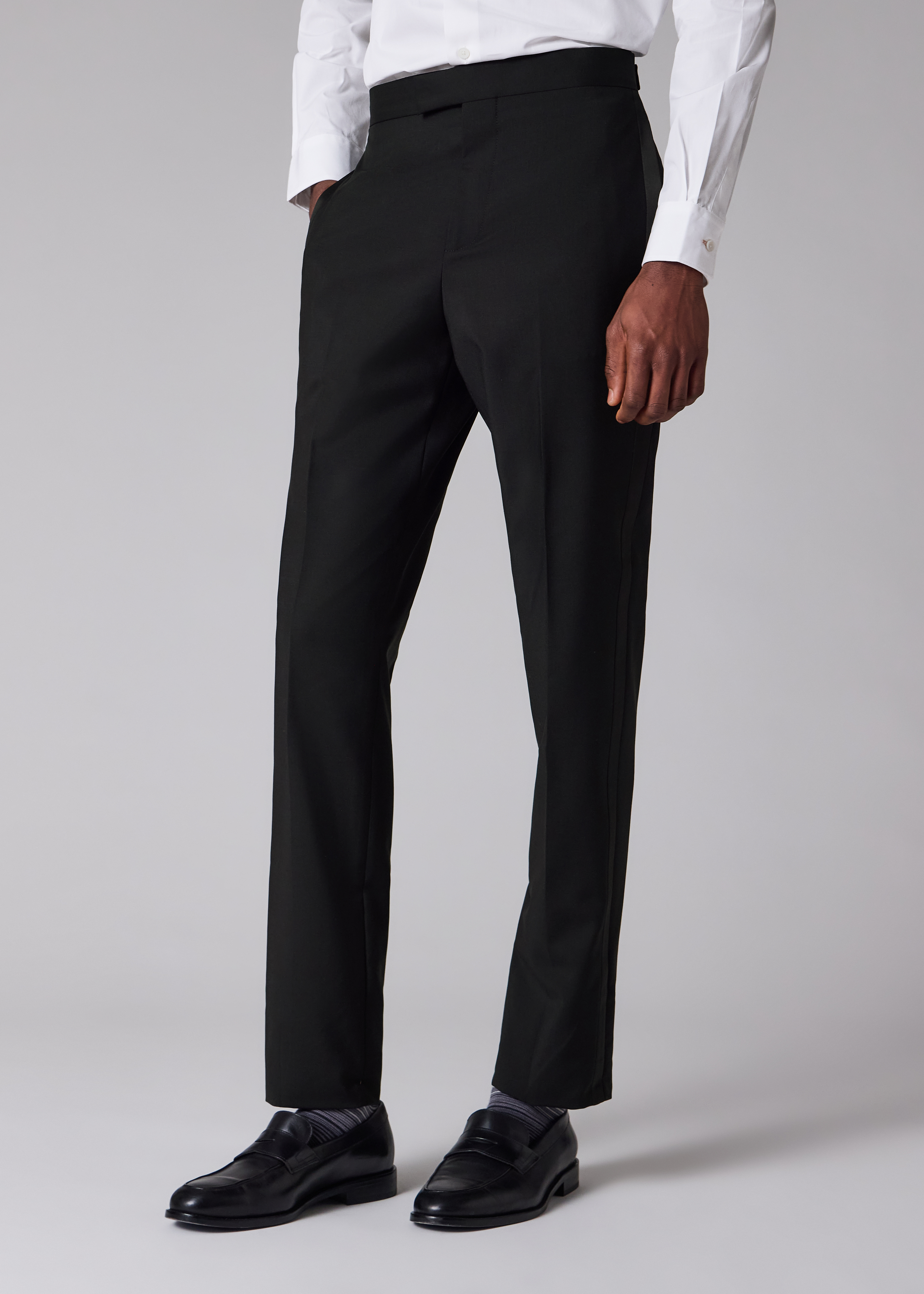 Tailored-Fit Black Wool-Mohair Evening Trousers