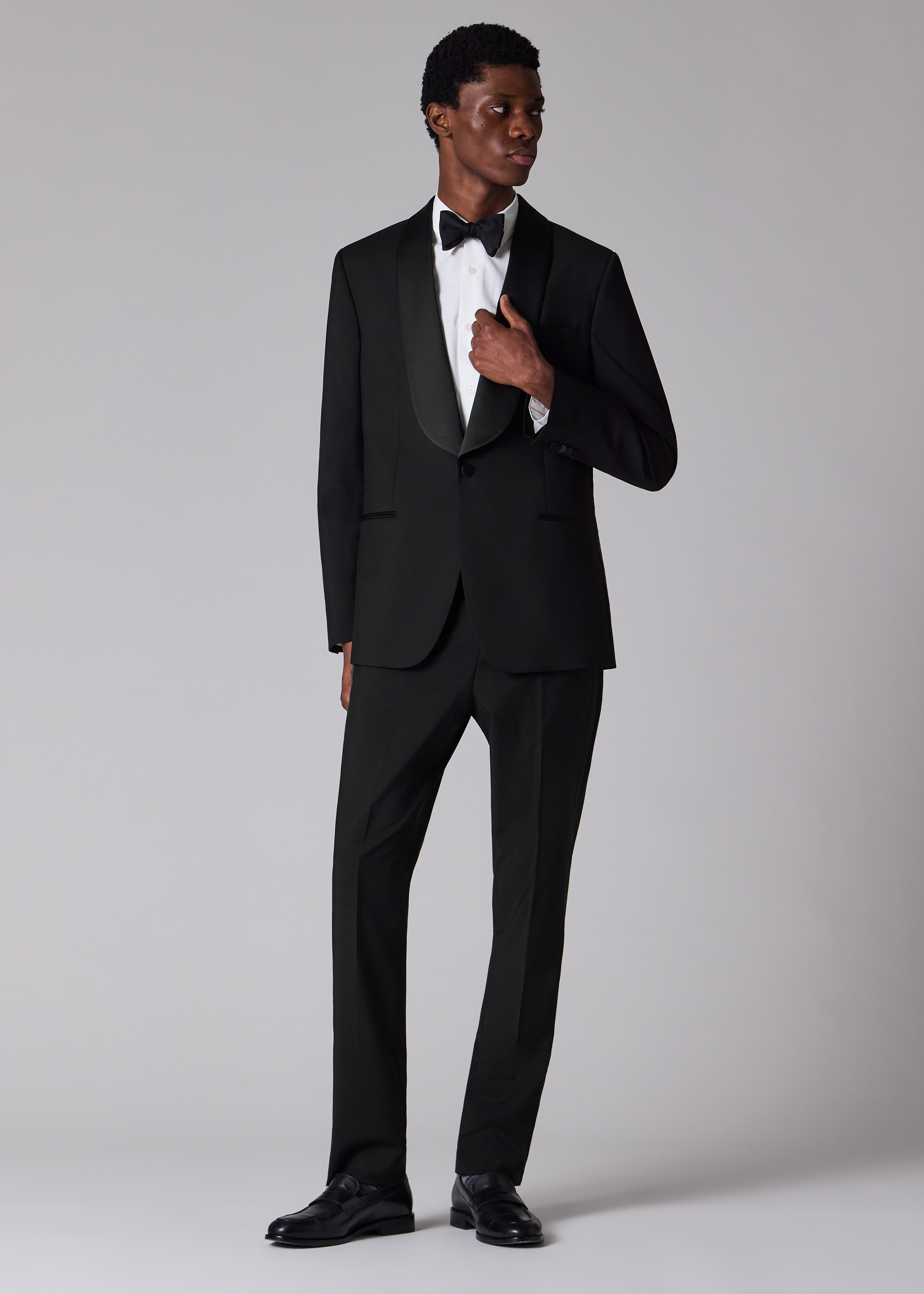 Tailored-Fit Black Wool-Mohair Evening Trousers