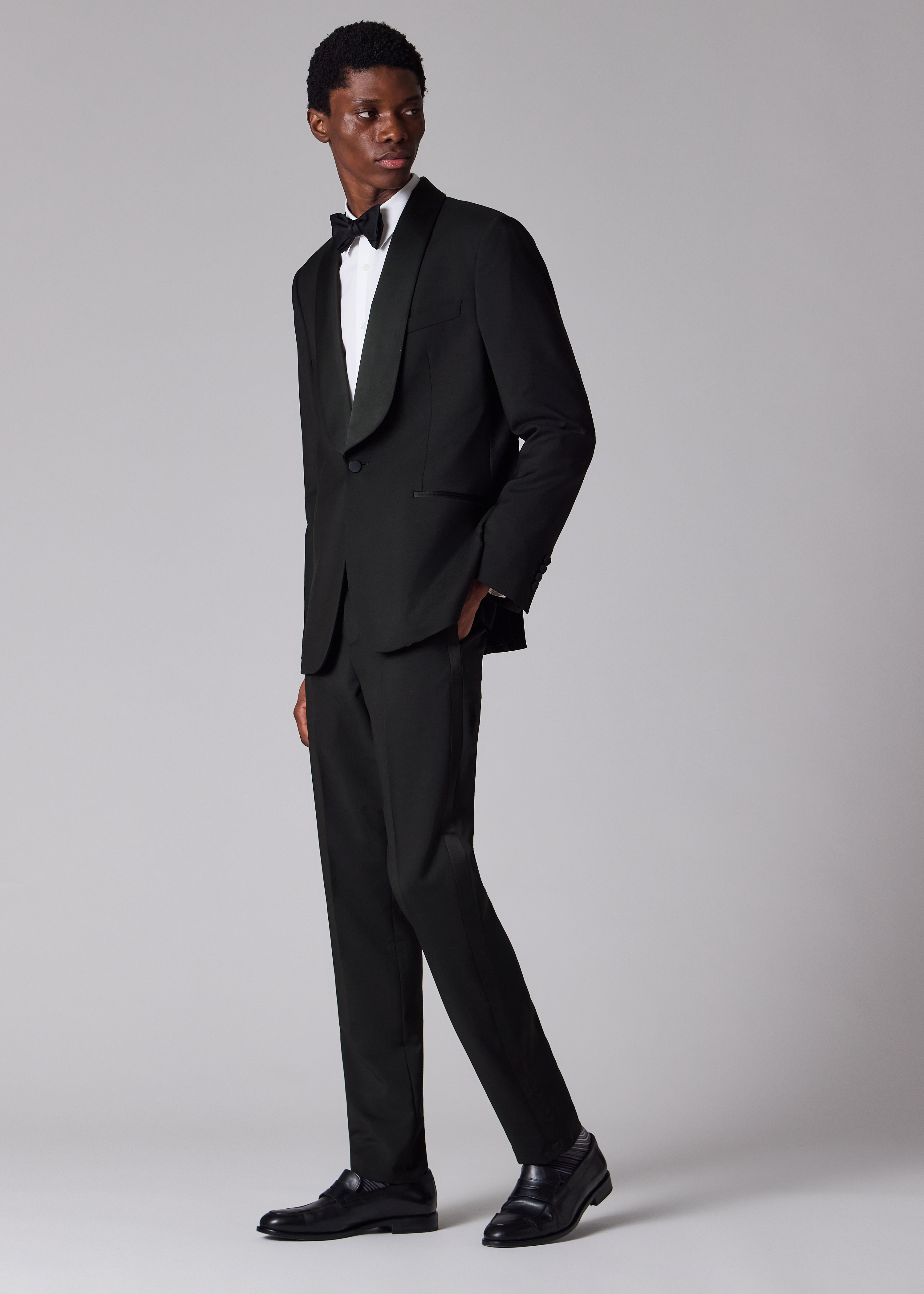 Tailored-Fit Black Wool-Mohair Evening Trousers