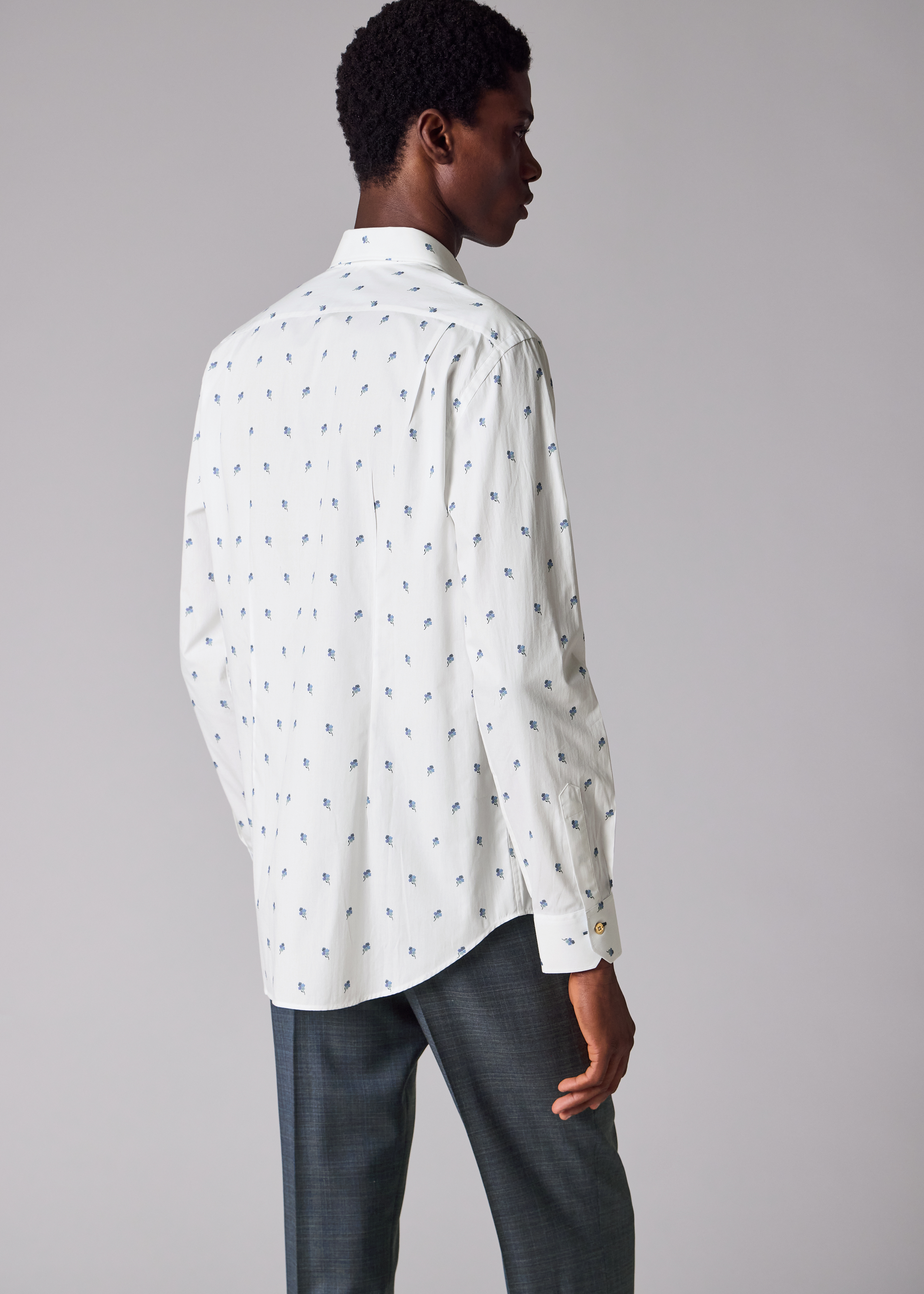 Tailored-Fit White 'Ditsy Flower' Cotton Shirt