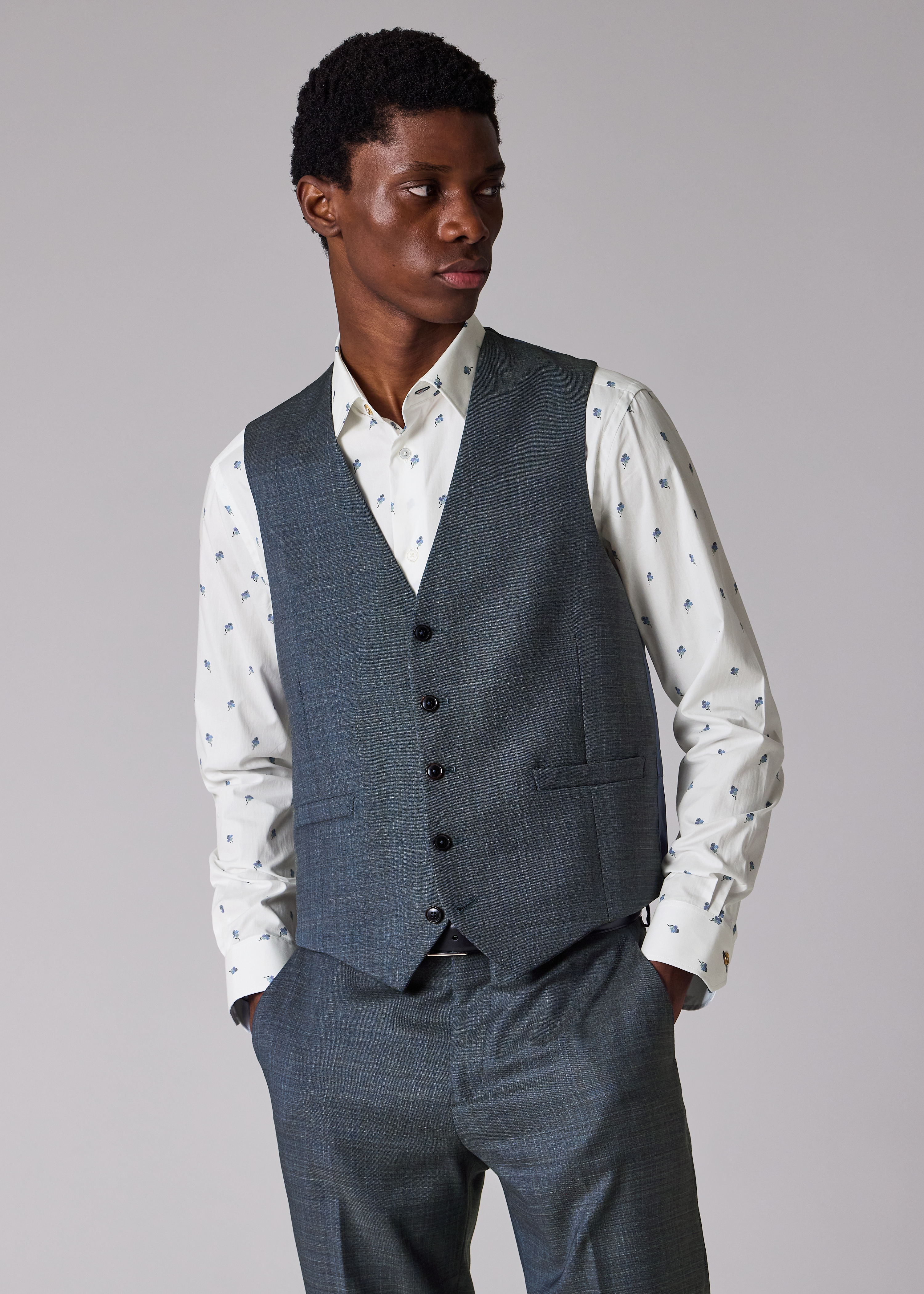 Tailored-Fit White 'Ditsy Flower' Cotton Shirt