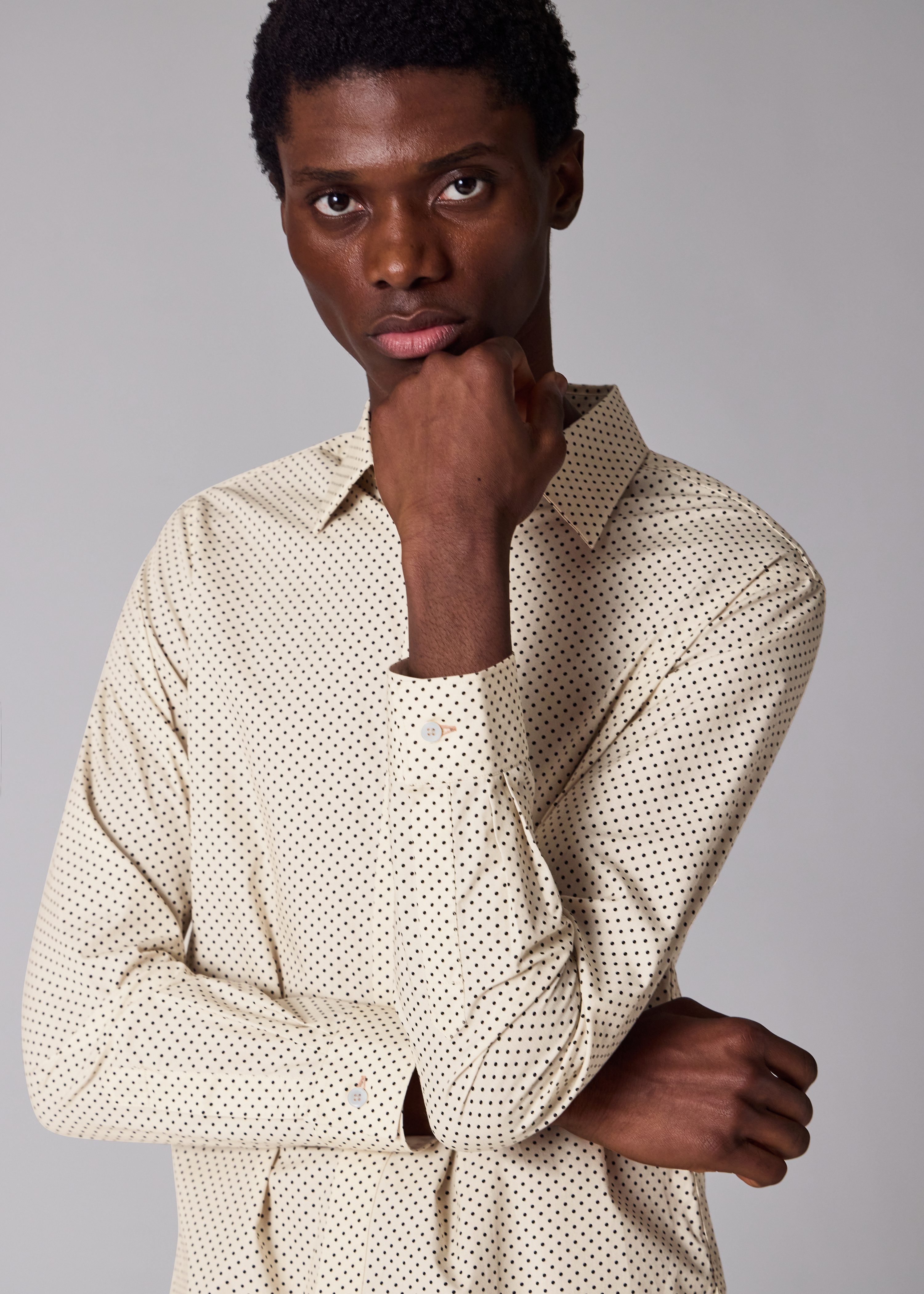 Slim-Fit Ecru Polka Dot Shirt