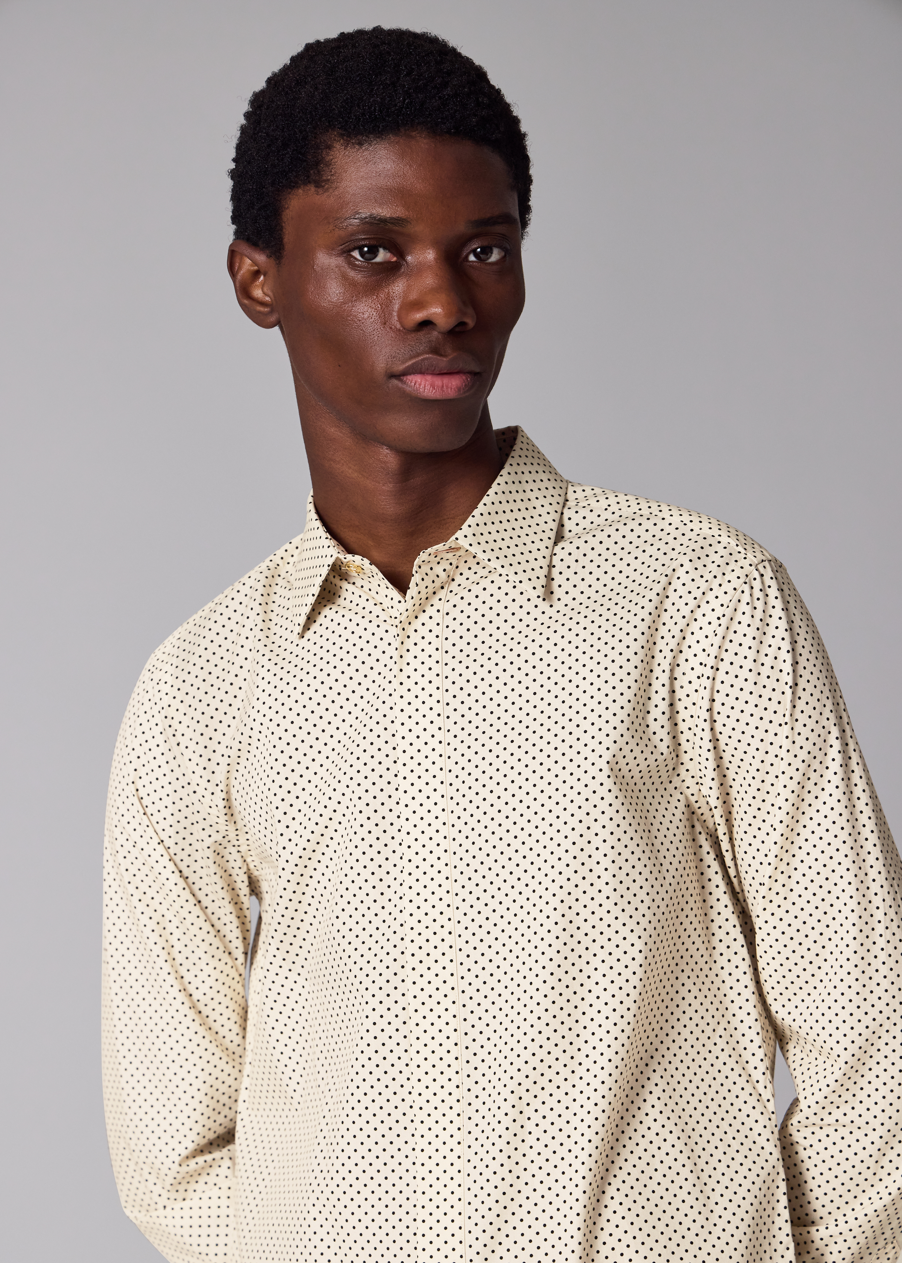 Slim-Fit Ecru Polka Dot Shirt