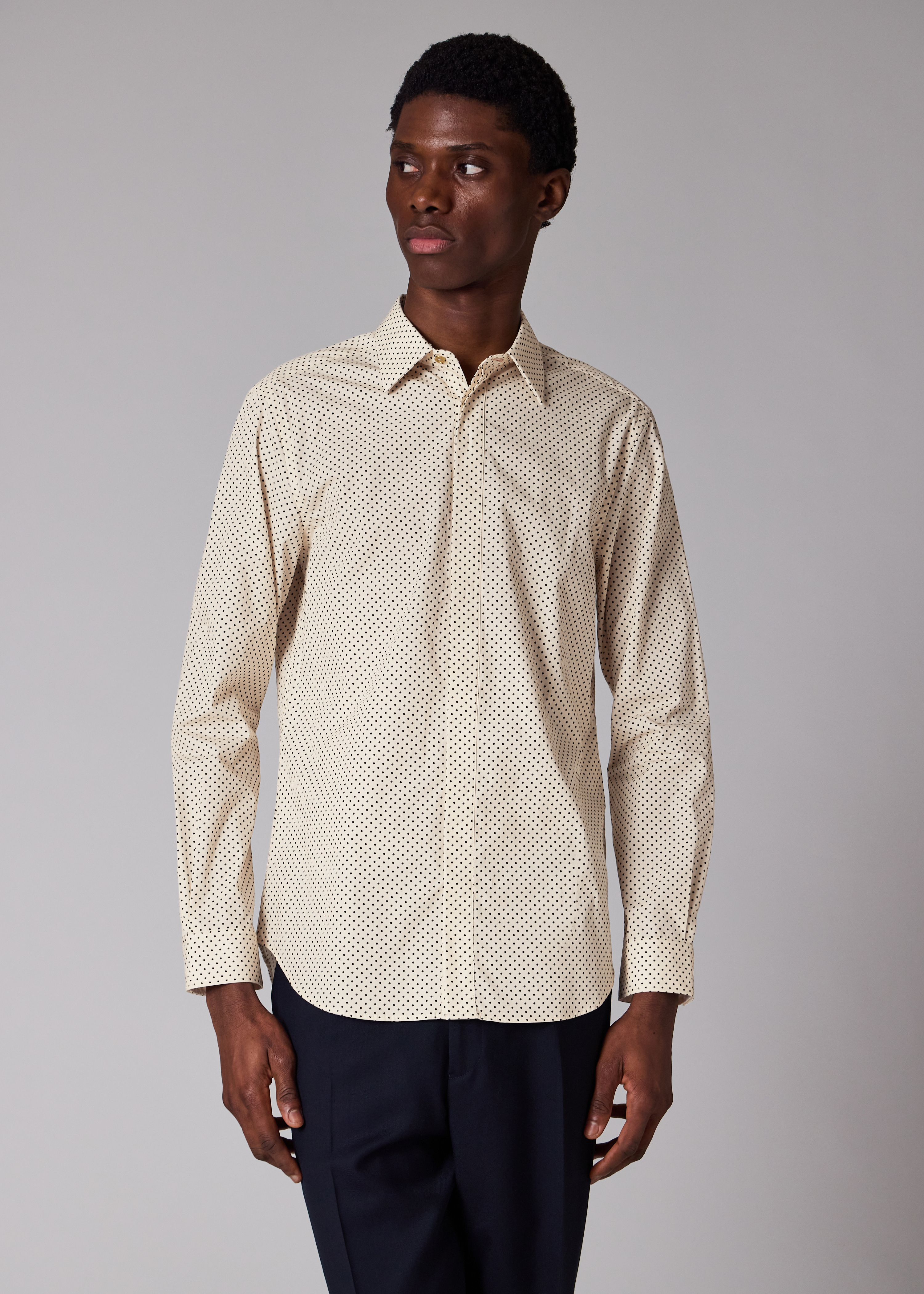 Slim-Fit Ecru Polka Dot Shirt