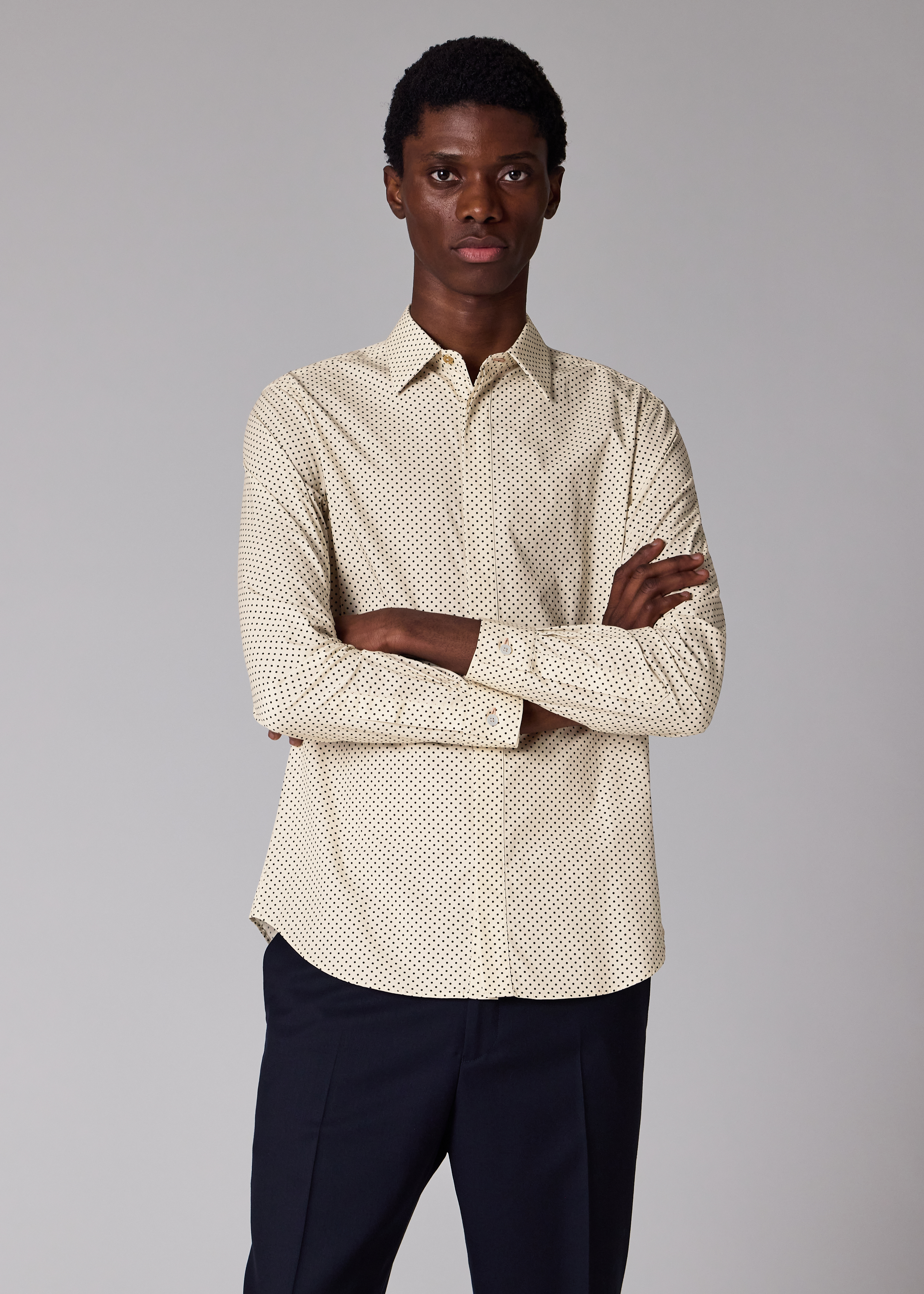Slim-Fit Ecru Polka Dot Shirt