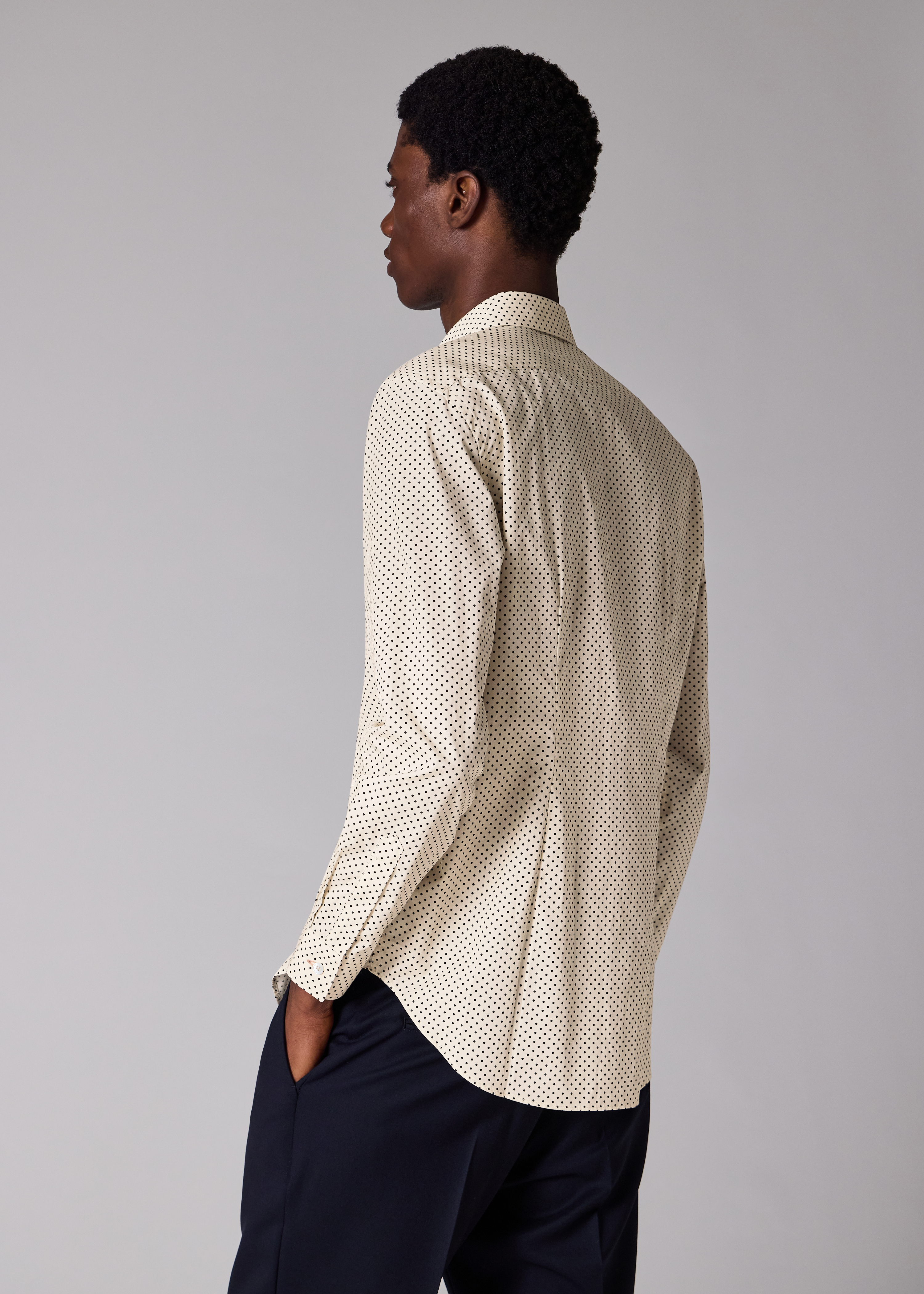 Slim-Fit Ecru Polka Dot Shirt