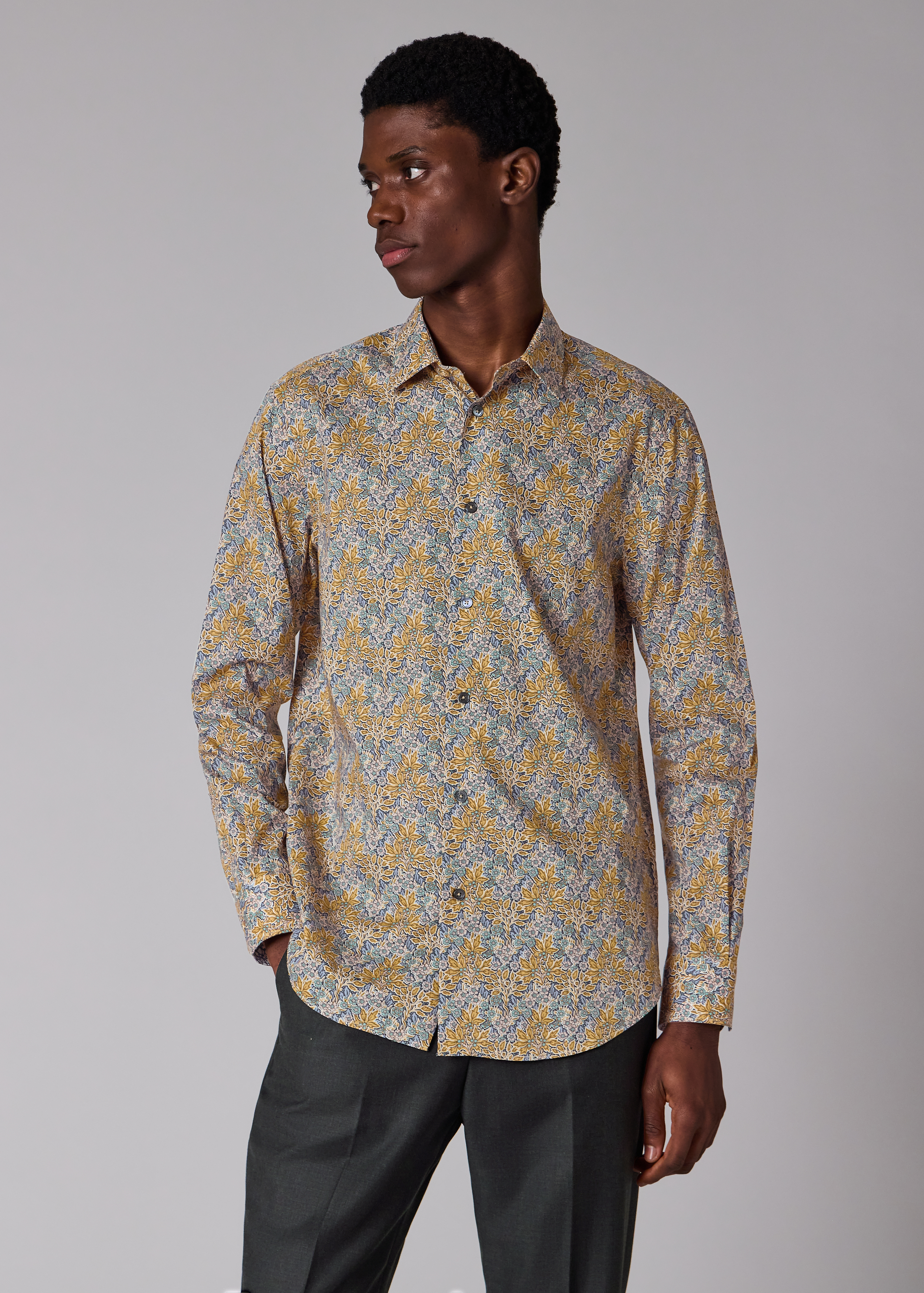 Tailored-Fit Yellow and Blue 'Liberty Floral' Print Shirt