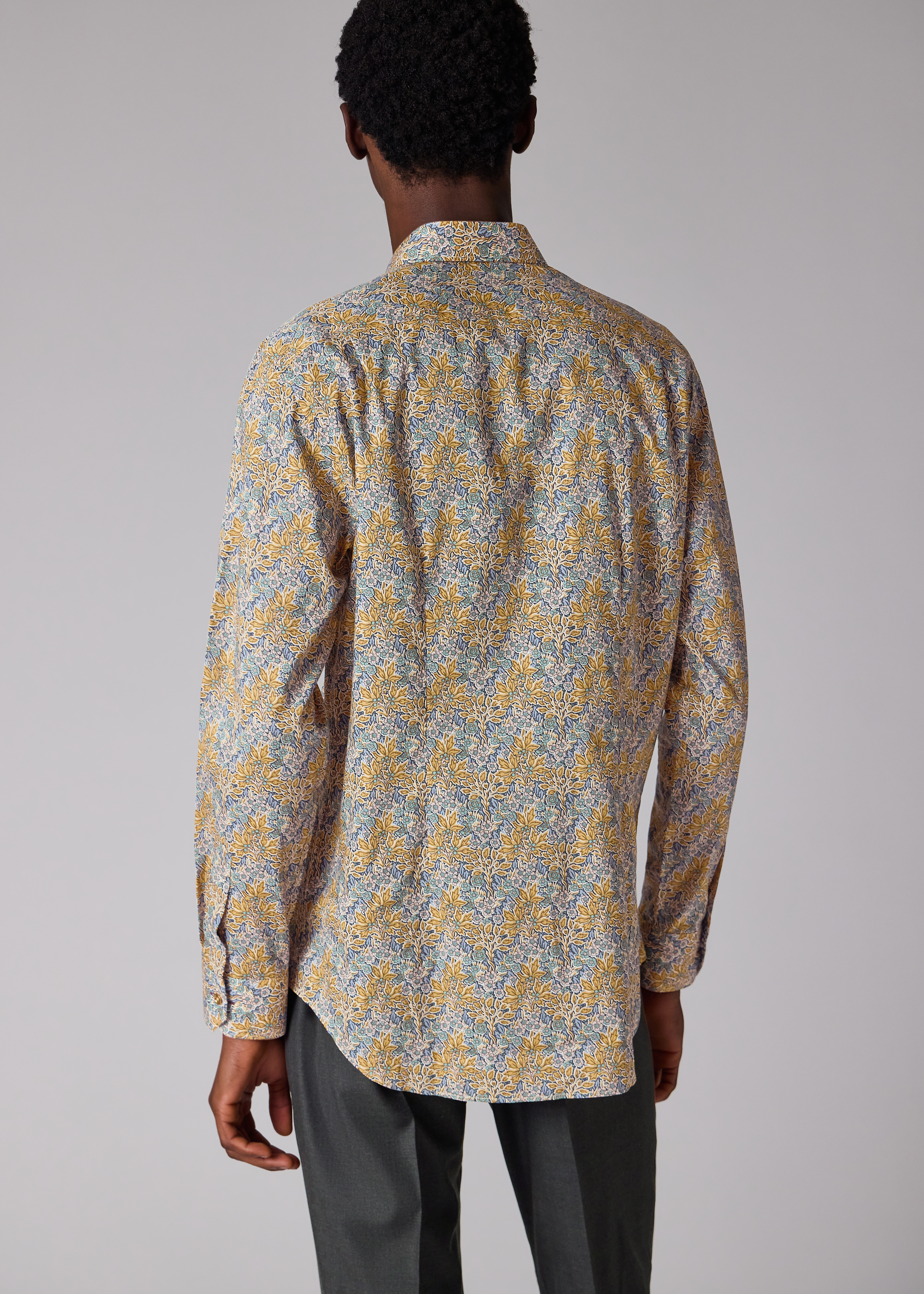 Tailored-Fit Yellow and Blue 'Liberty Floral' Print Shirt