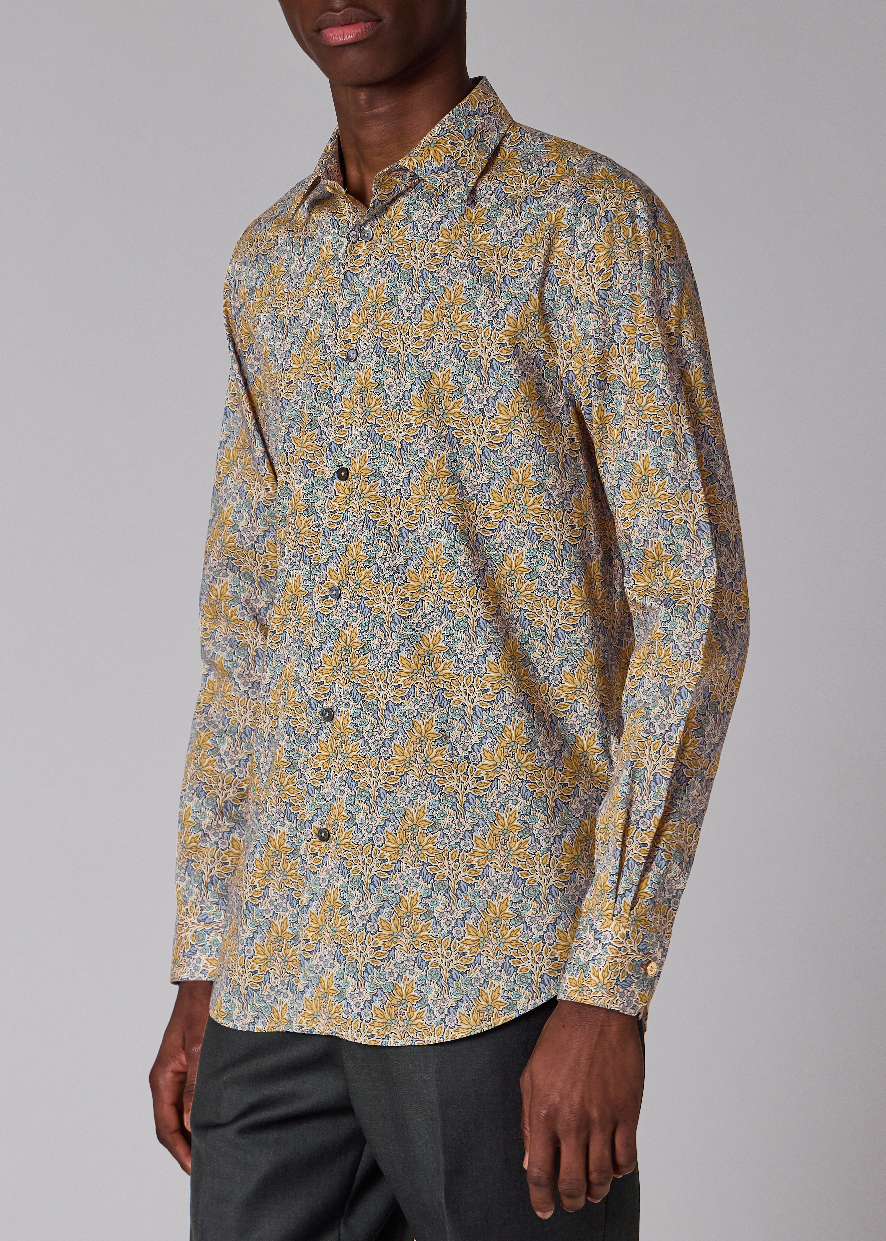Tailored-Fit Yellow and Blue 'Liberty Floral' Print Shirt