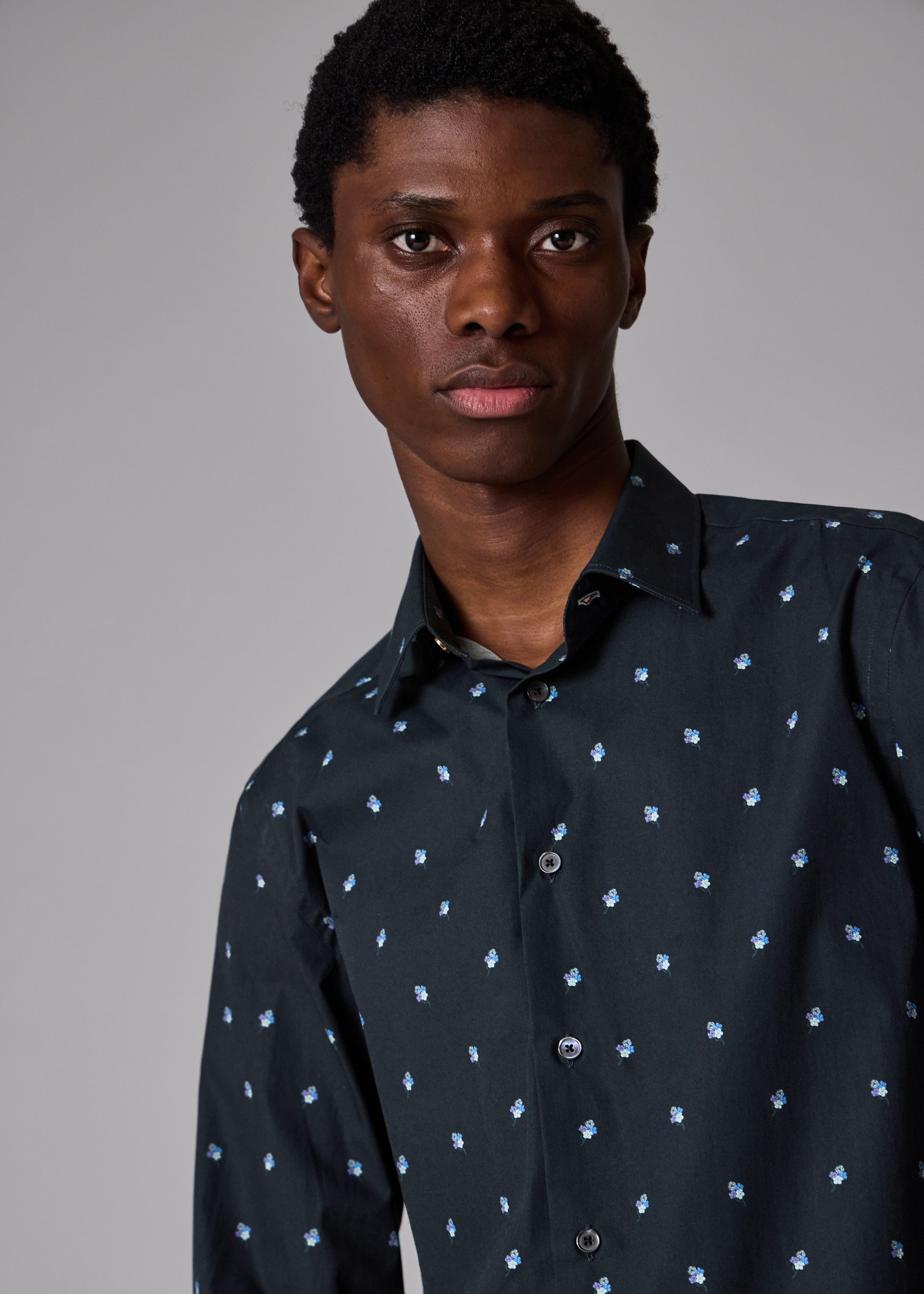 Tailored-Fit Navy 'Ditsy Flower' Cotton Shirt