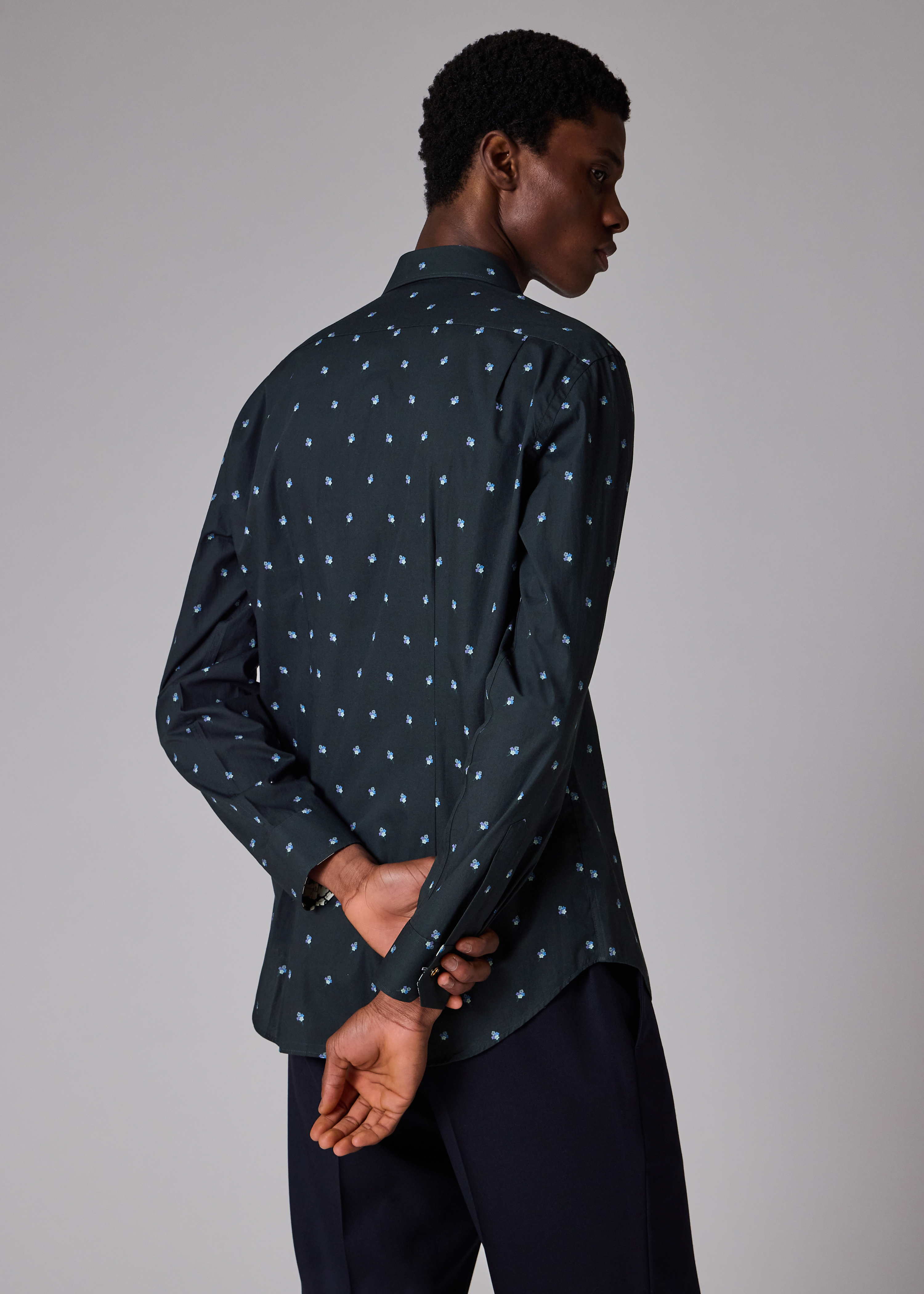Tailored-Fit Navy 'Ditsy Flower' Cotton Shirt
