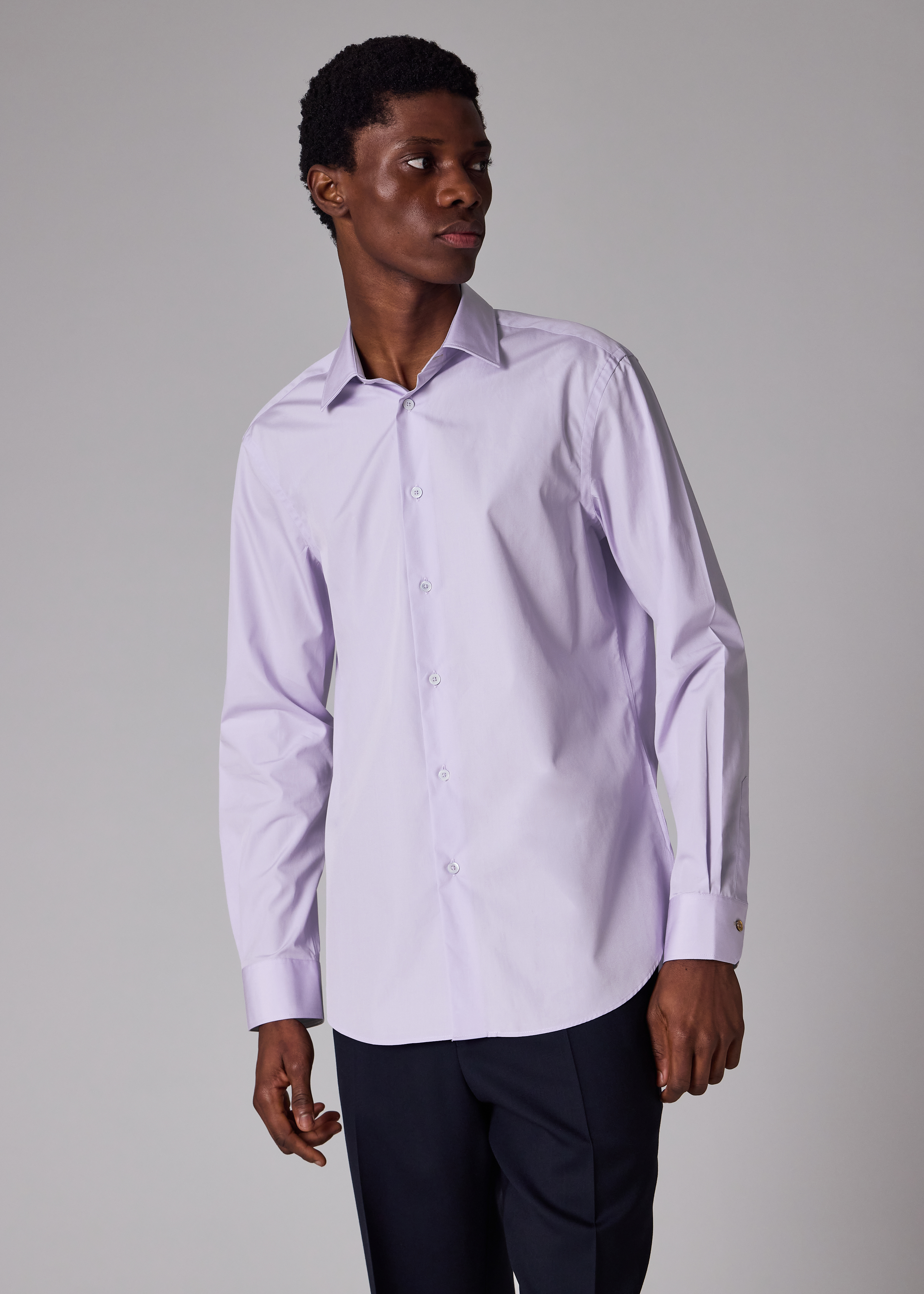 Tailored-Fit Pale Lilac Cotton-Poplin Shirt