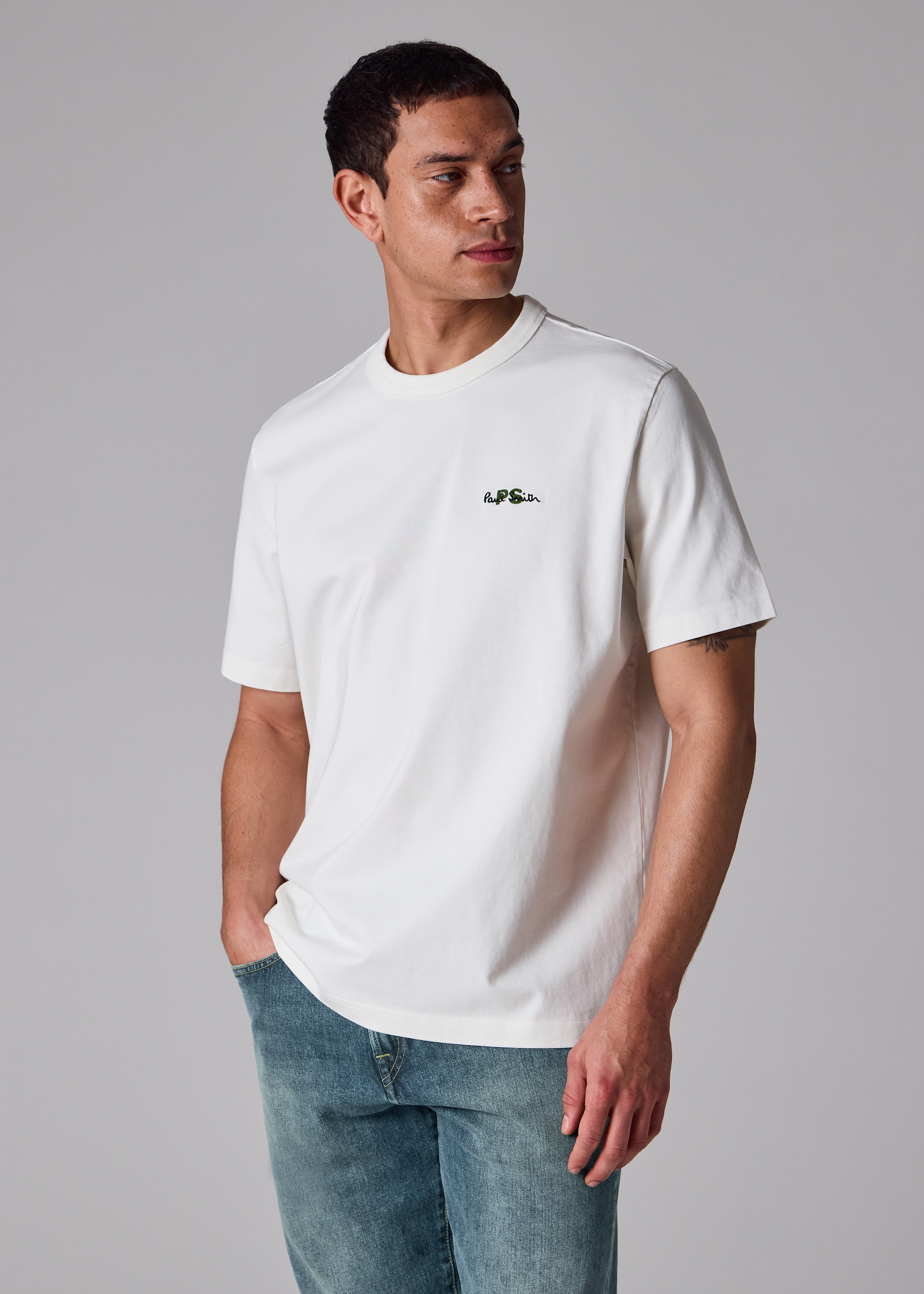 Oversized White Logo Embroidery Cotton T-Shirt