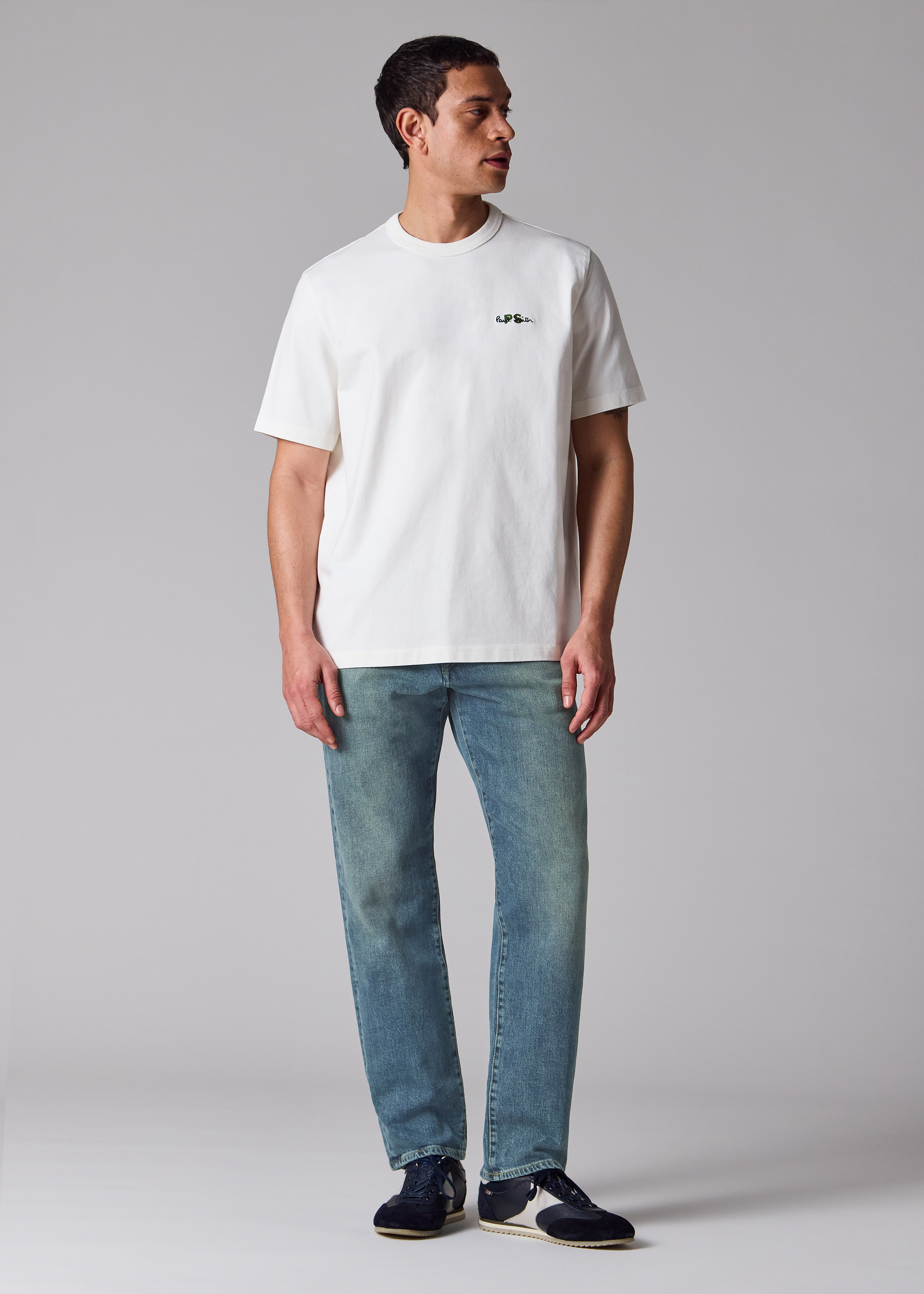 Oversized White Logo Embroidery Cotton T-Shirt