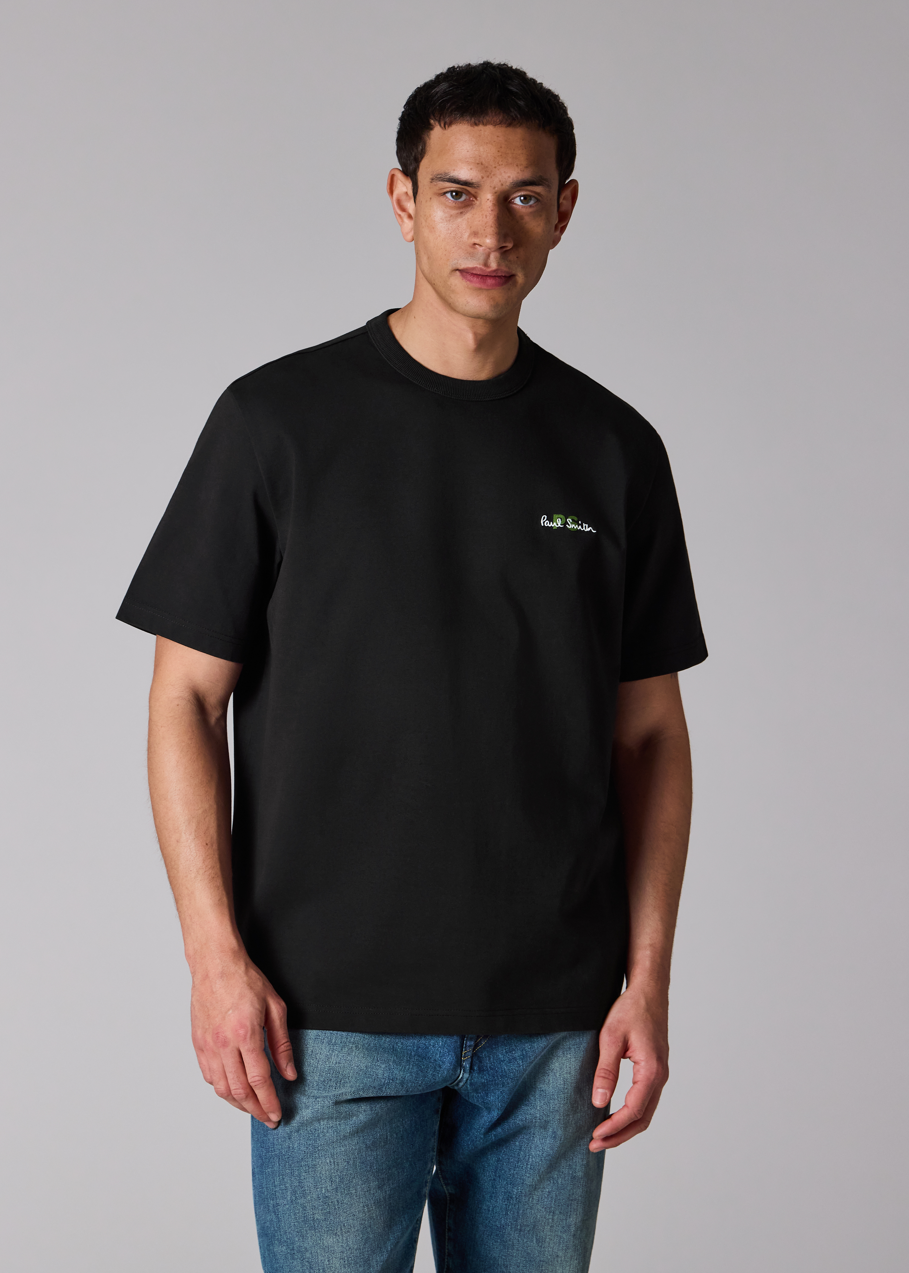 Oversized Black Logo Embroidery Cotton T-Shirt