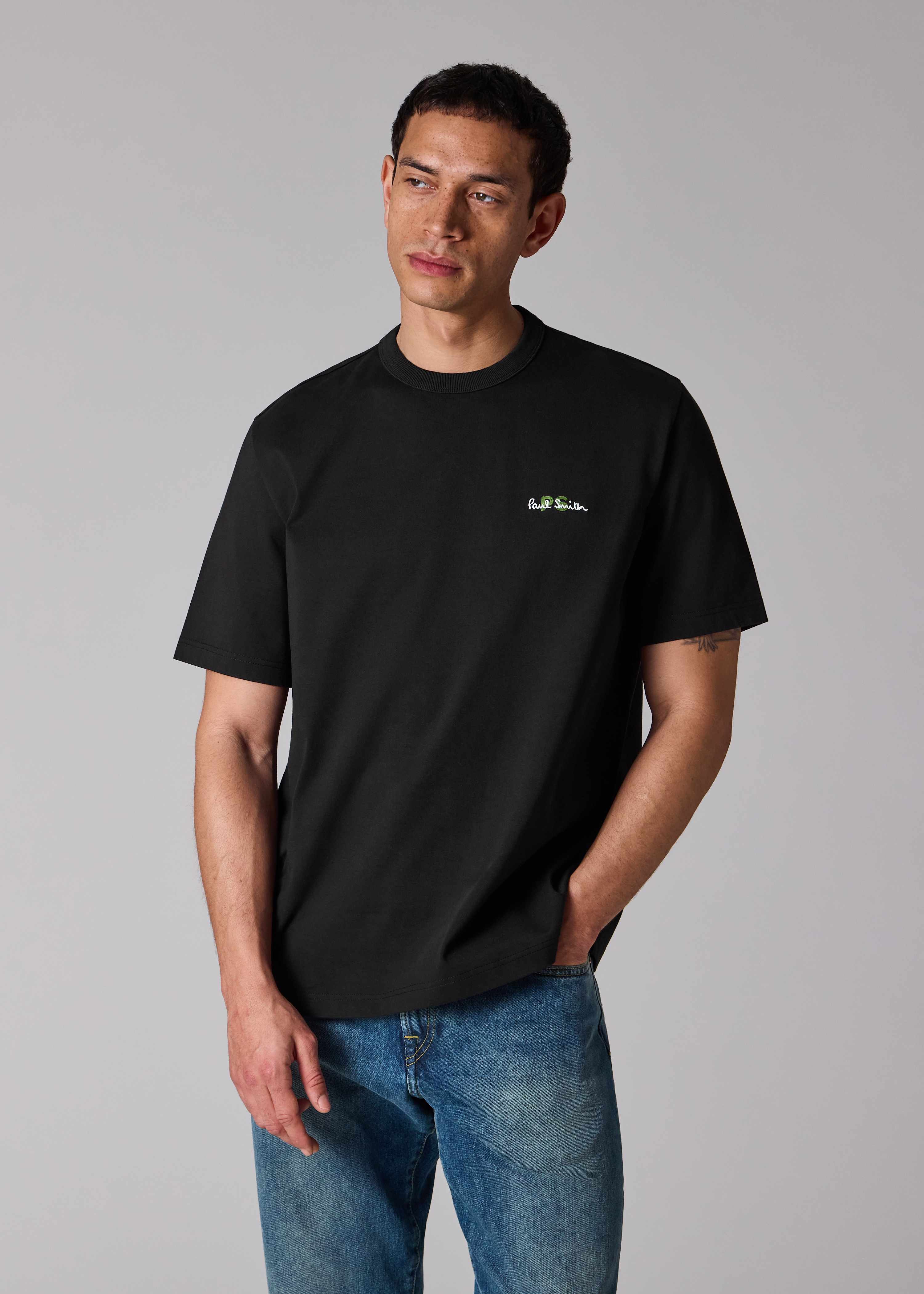 Oversized Black Logo Embroidery Cotton T-Shirt