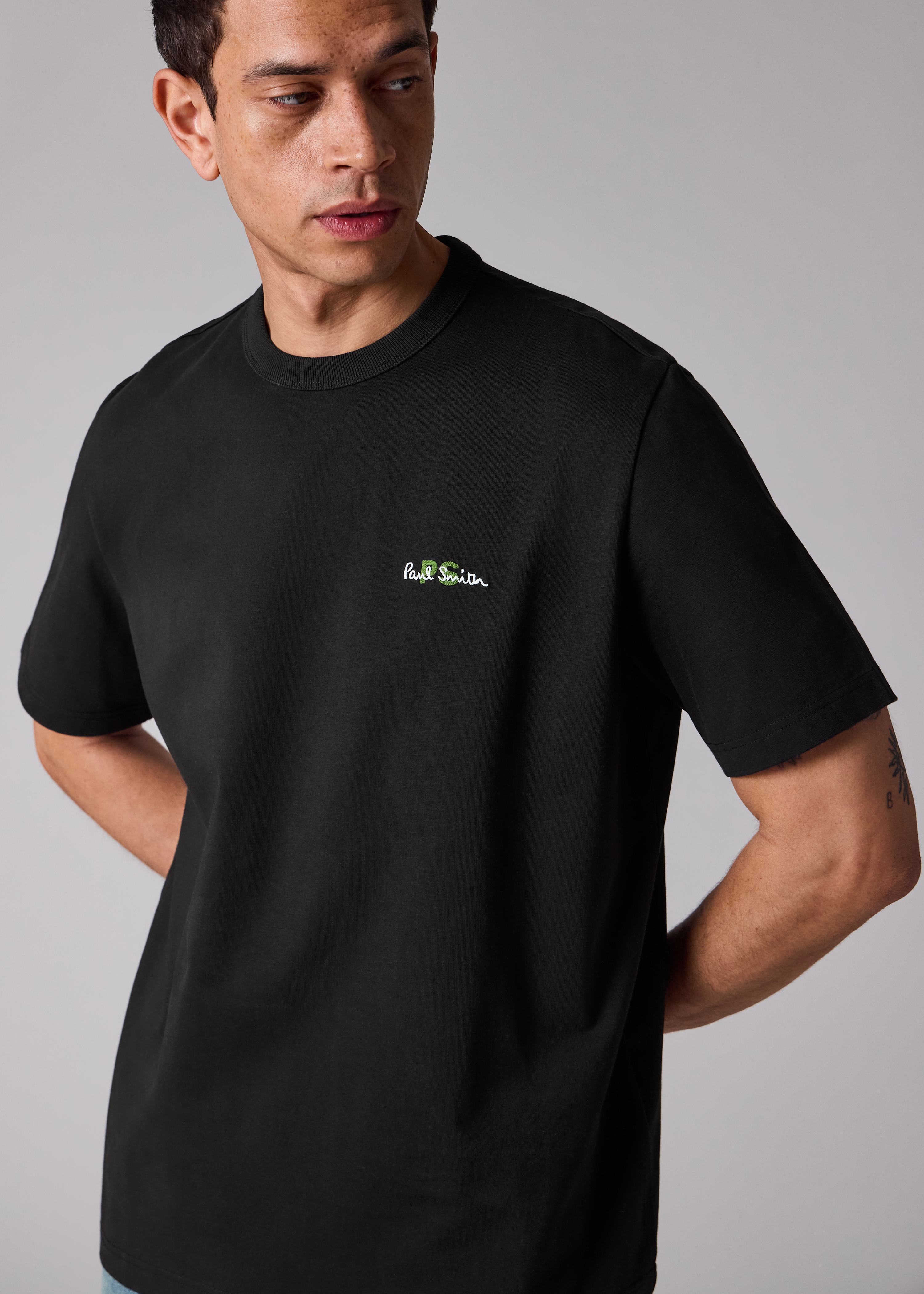 Oversized Black Logo Embroidery Cotton T-Shirt