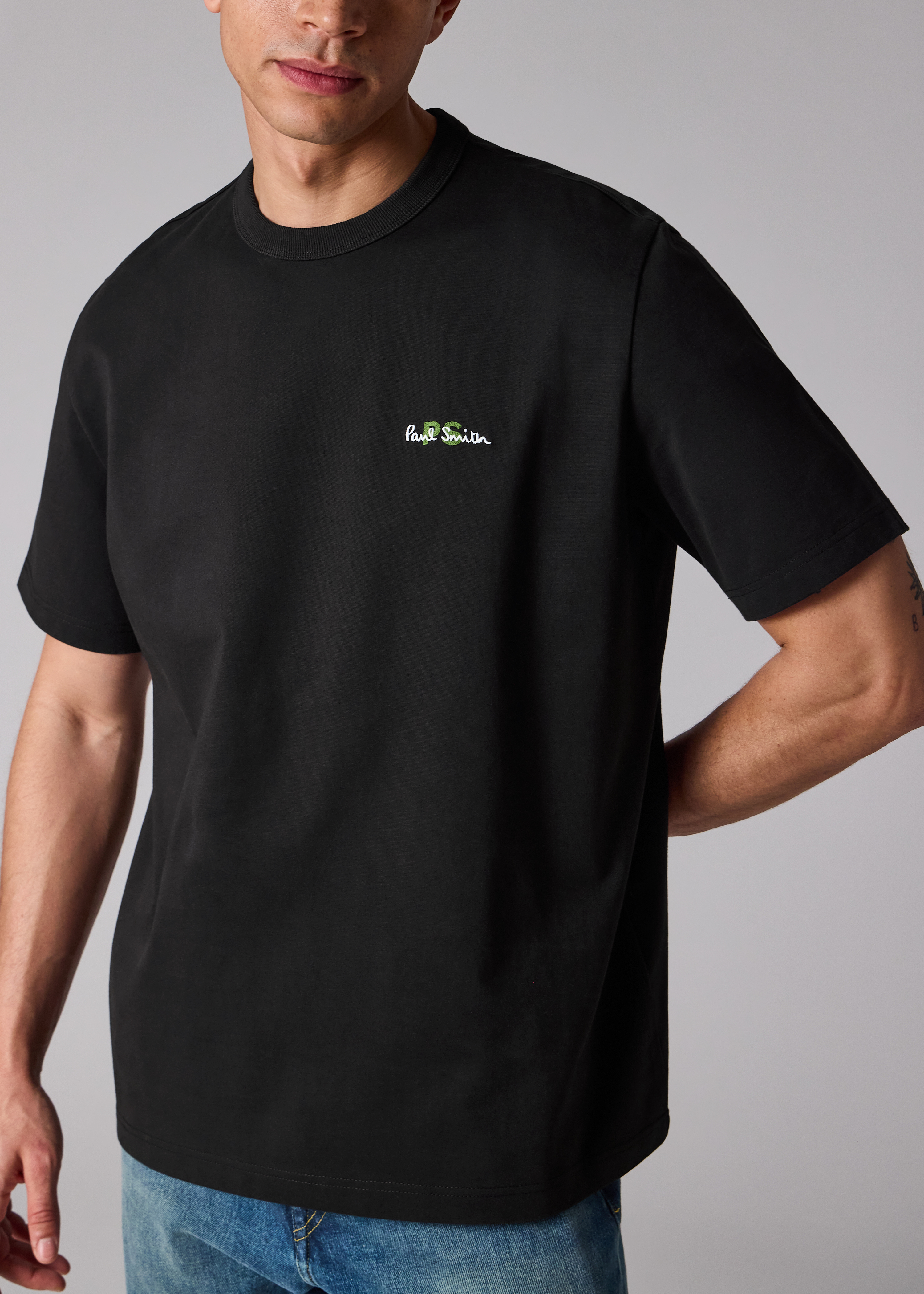 Oversized Black Logo Embroidery Cotton T-Shirt
