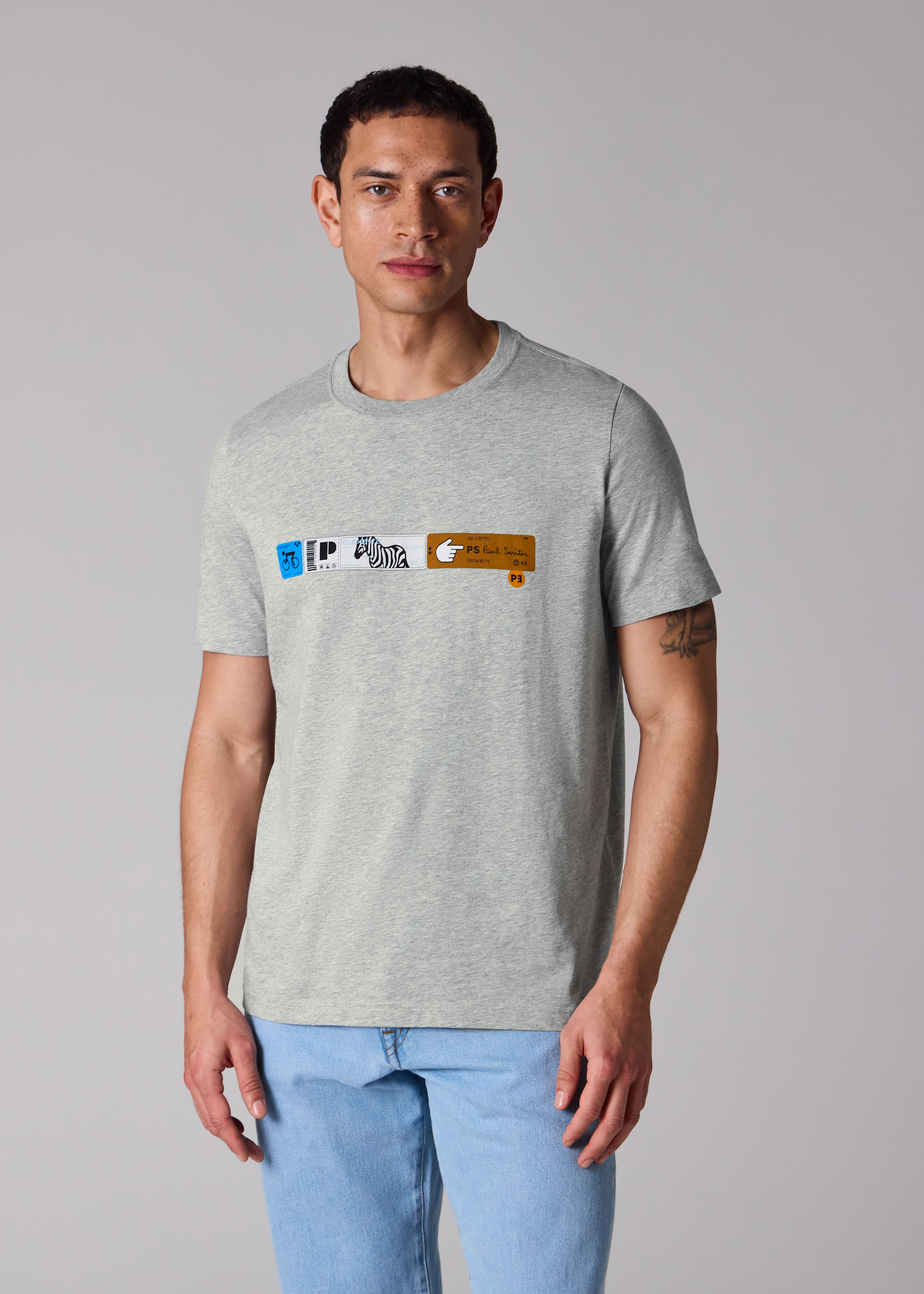 Grey Marl 'Tickets' Print T-Shirt