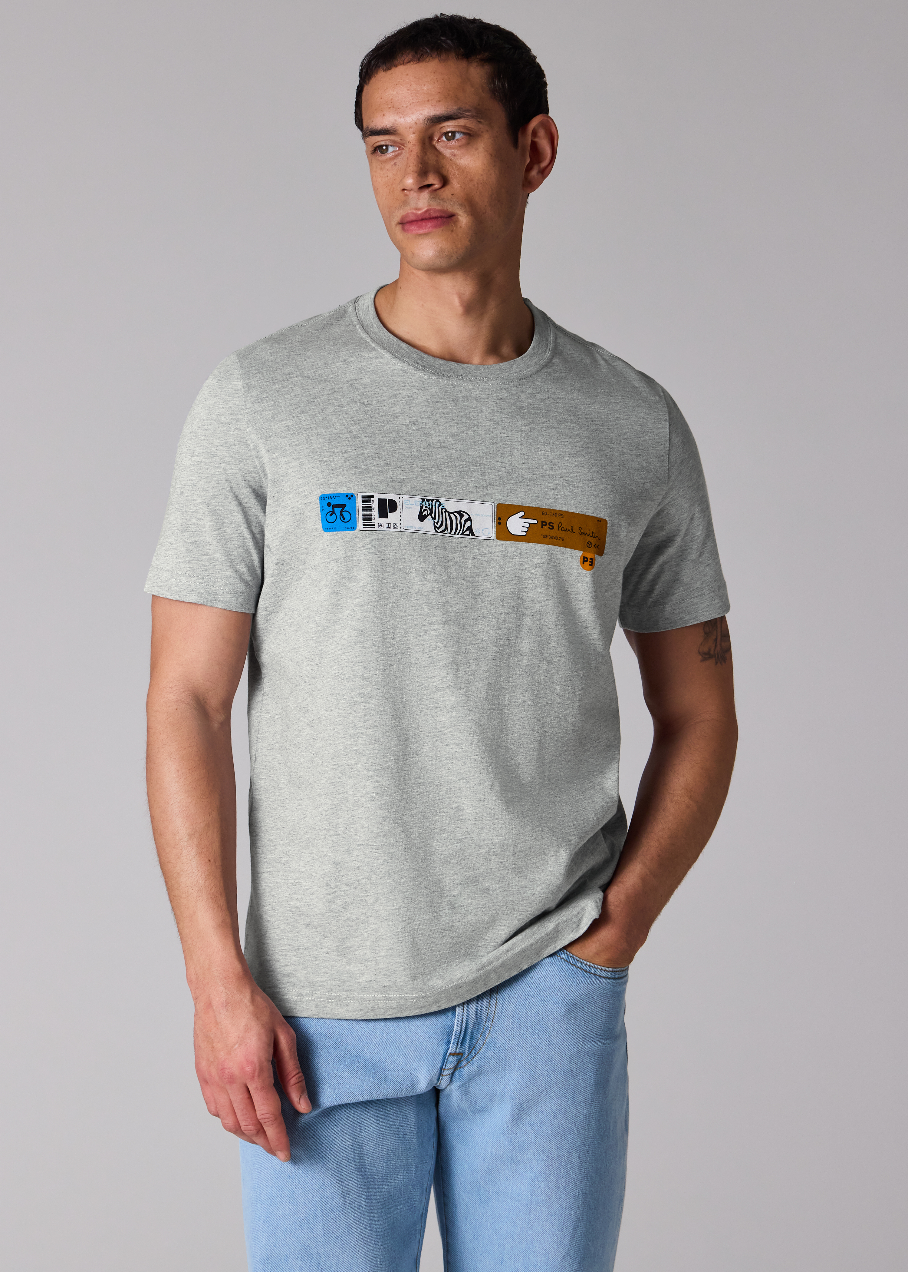 Grey Marl 'Tickets' Print T-Shirt