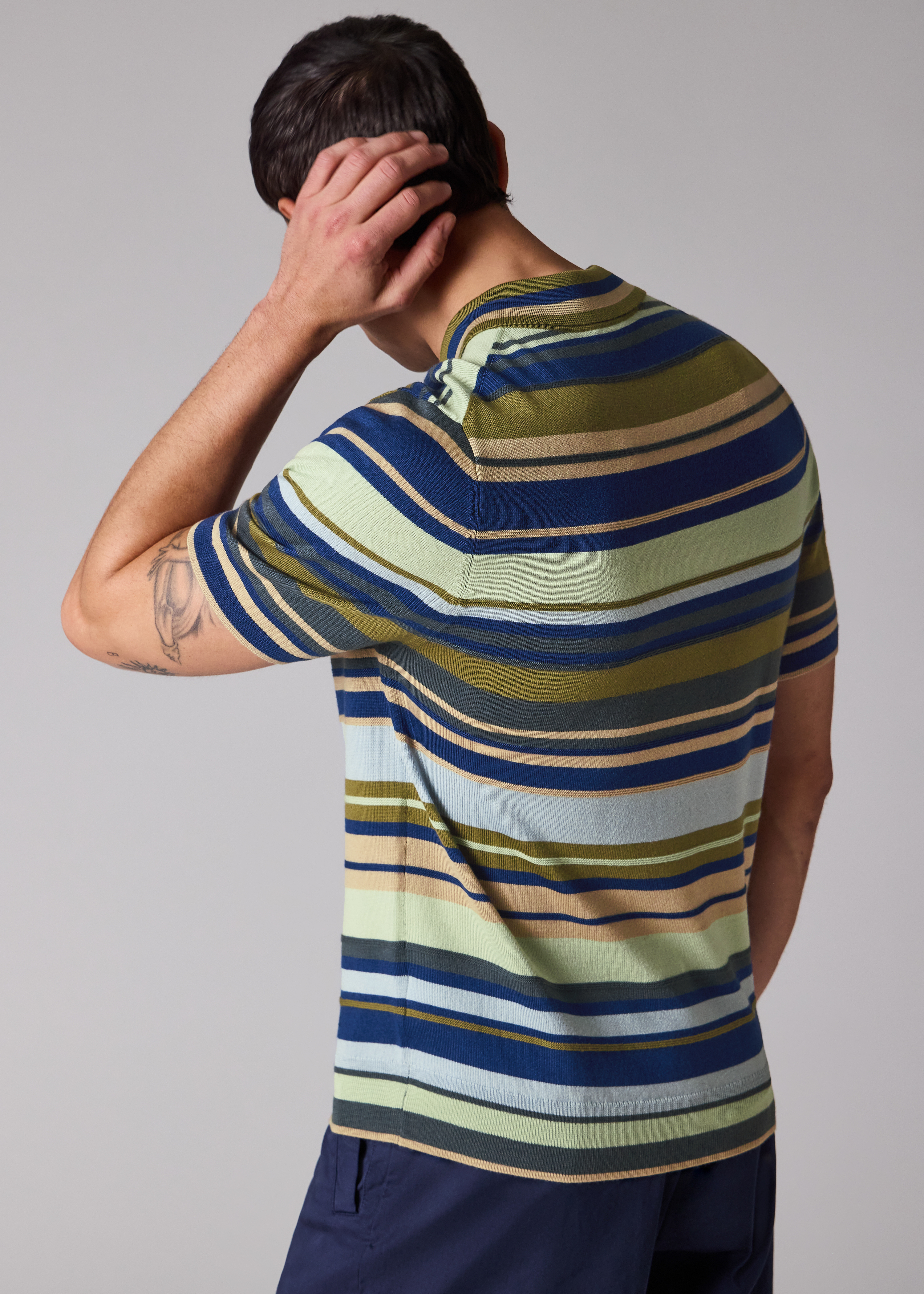 Khaki Multistripe Merino Wool Polo Shirt