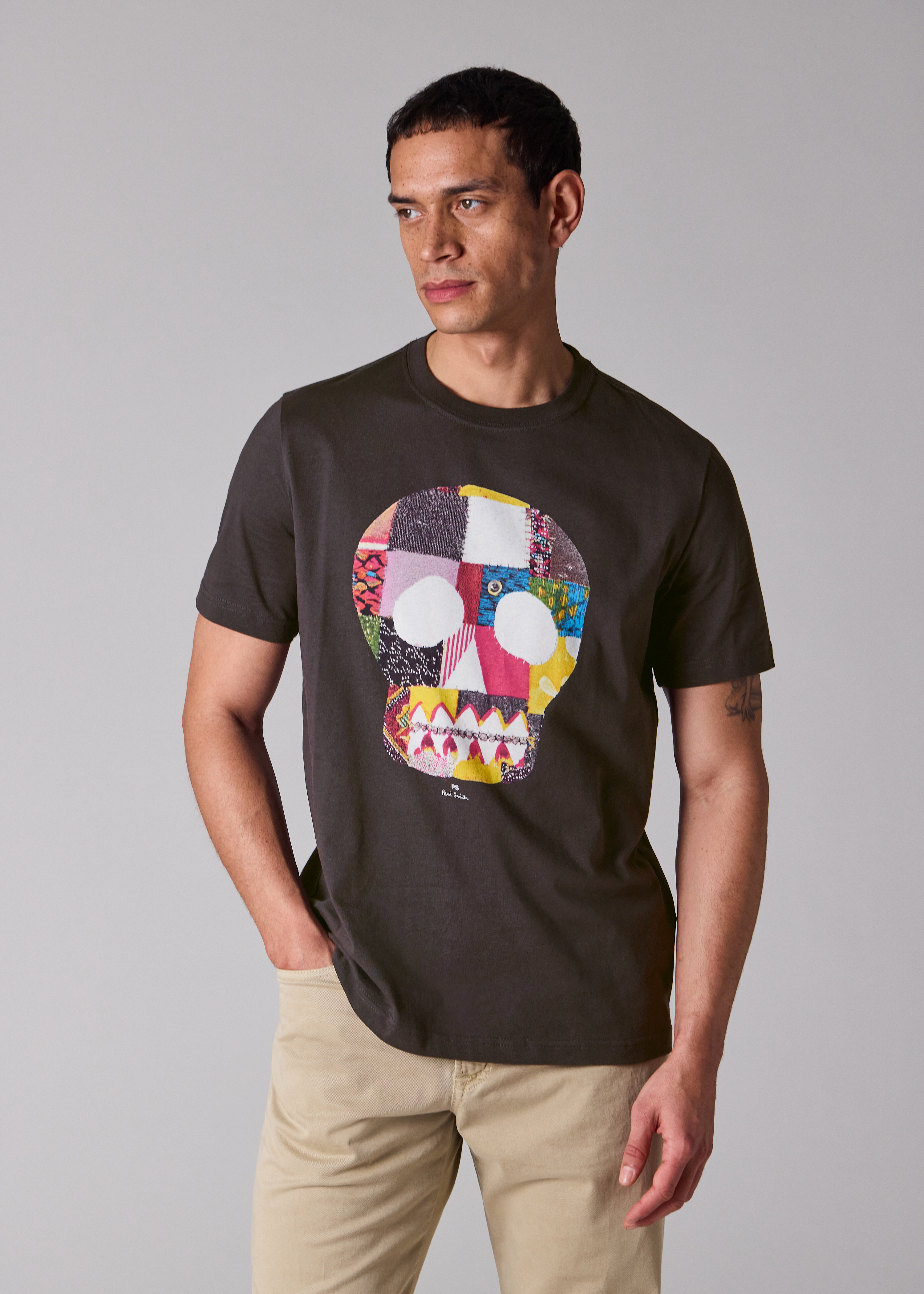 Charcoal Grey 'Fabric Skull' Print T-Shirt