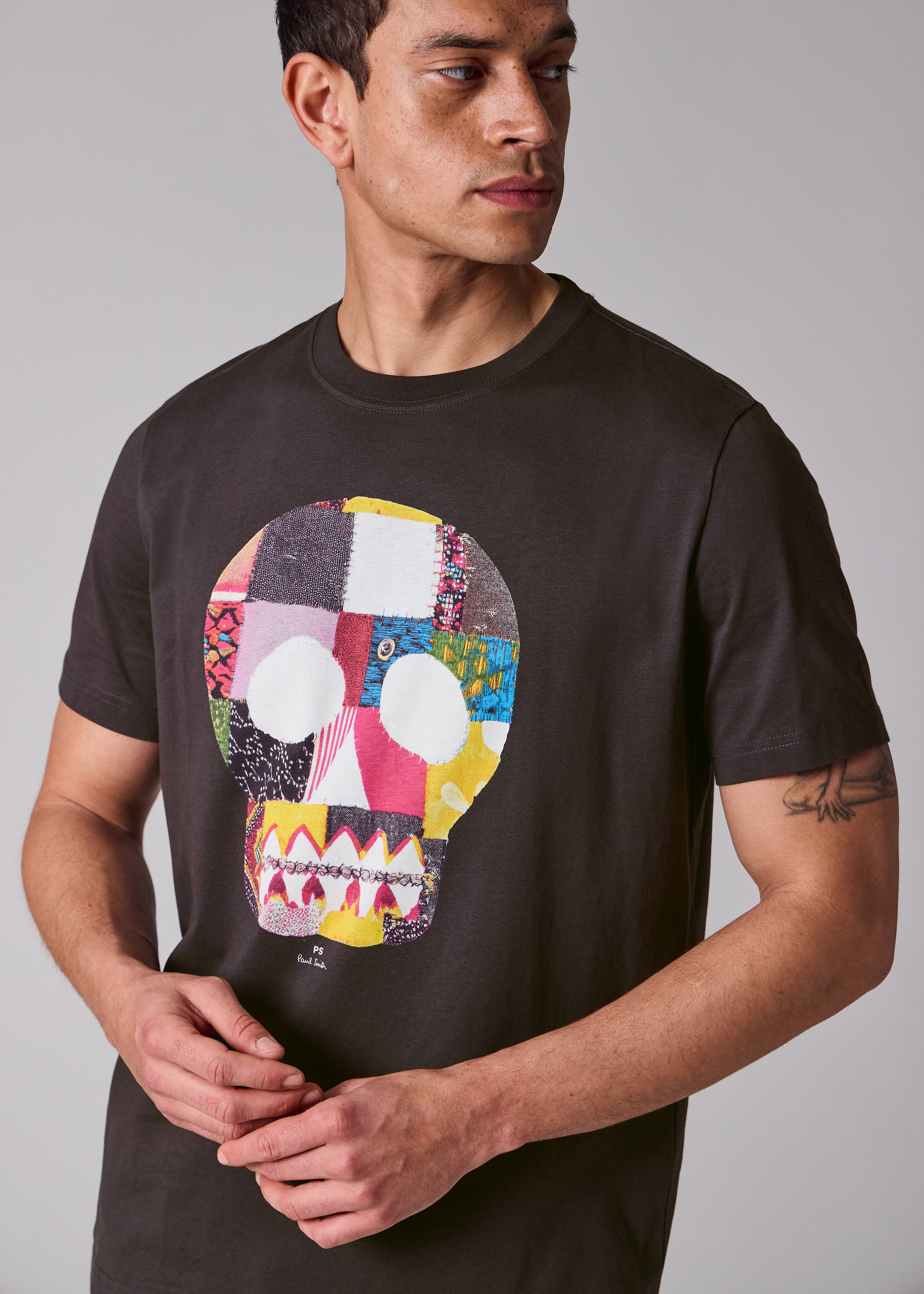 Charcoal Grey 'Fabric Skull' Print T-Shirt