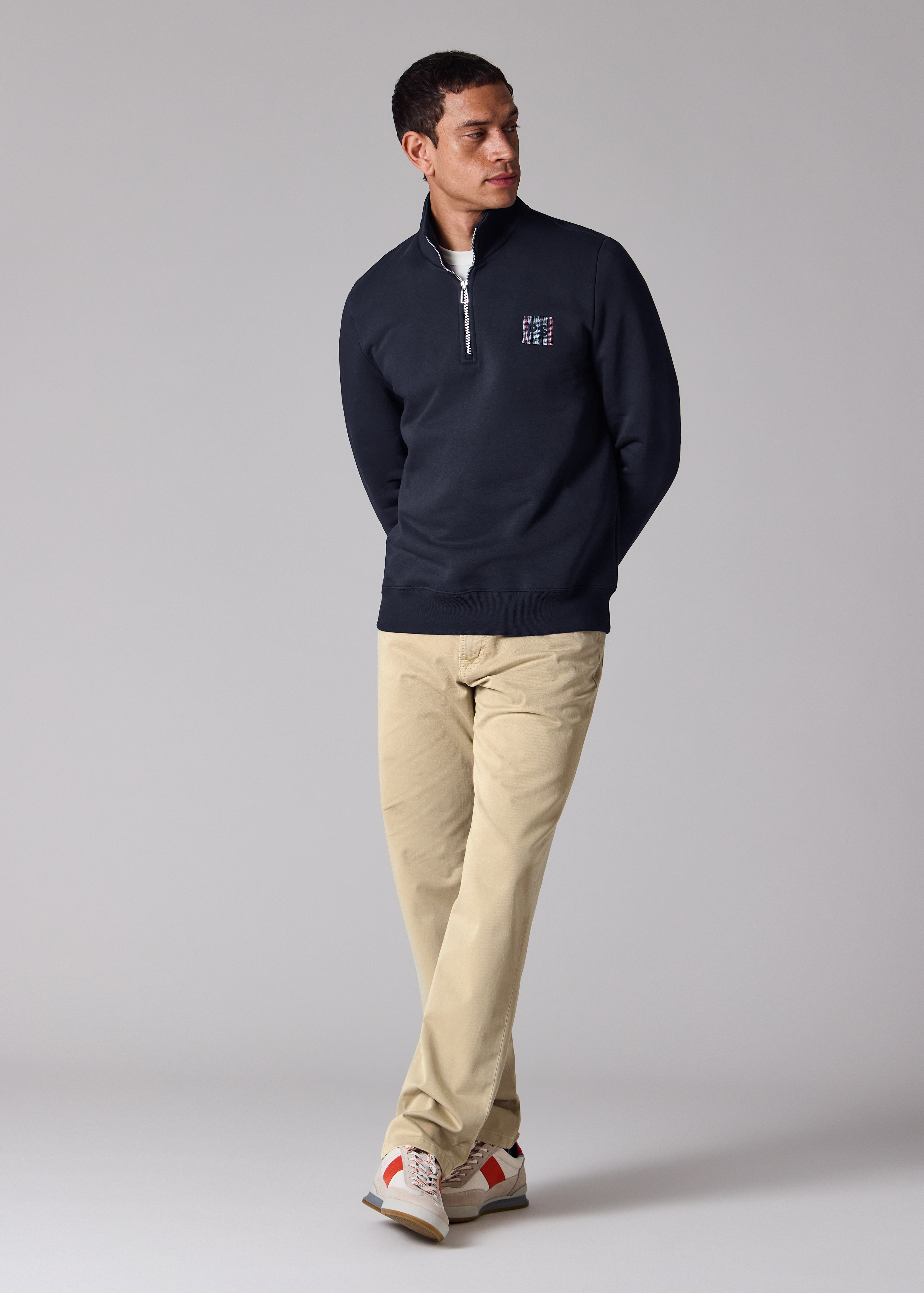 Navy 'Stitch Stripe' Zip Funnel Neck Sweatshirt