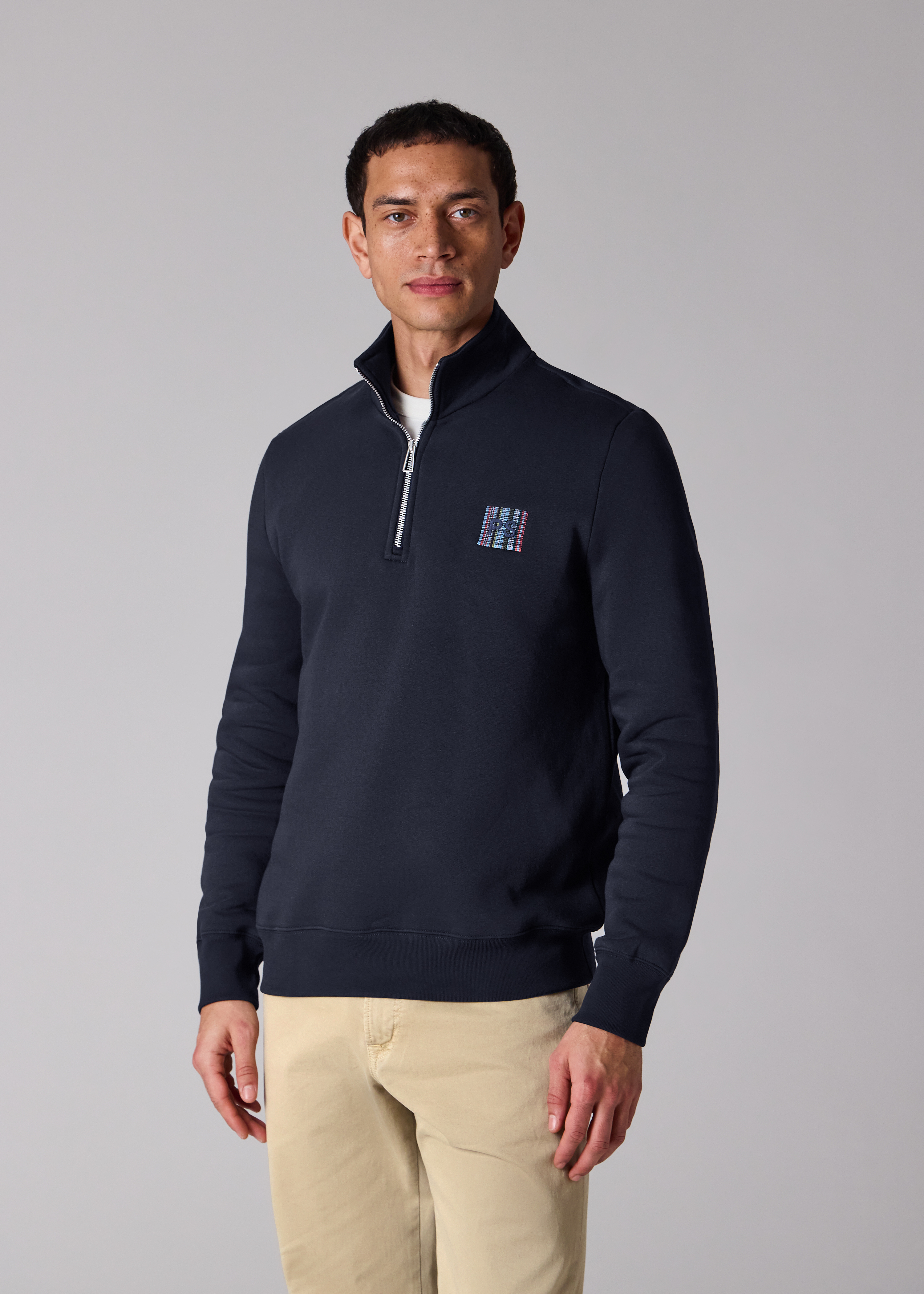 Navy 'Stitch Stripe' Zip Funnel Neck Sweatshirt