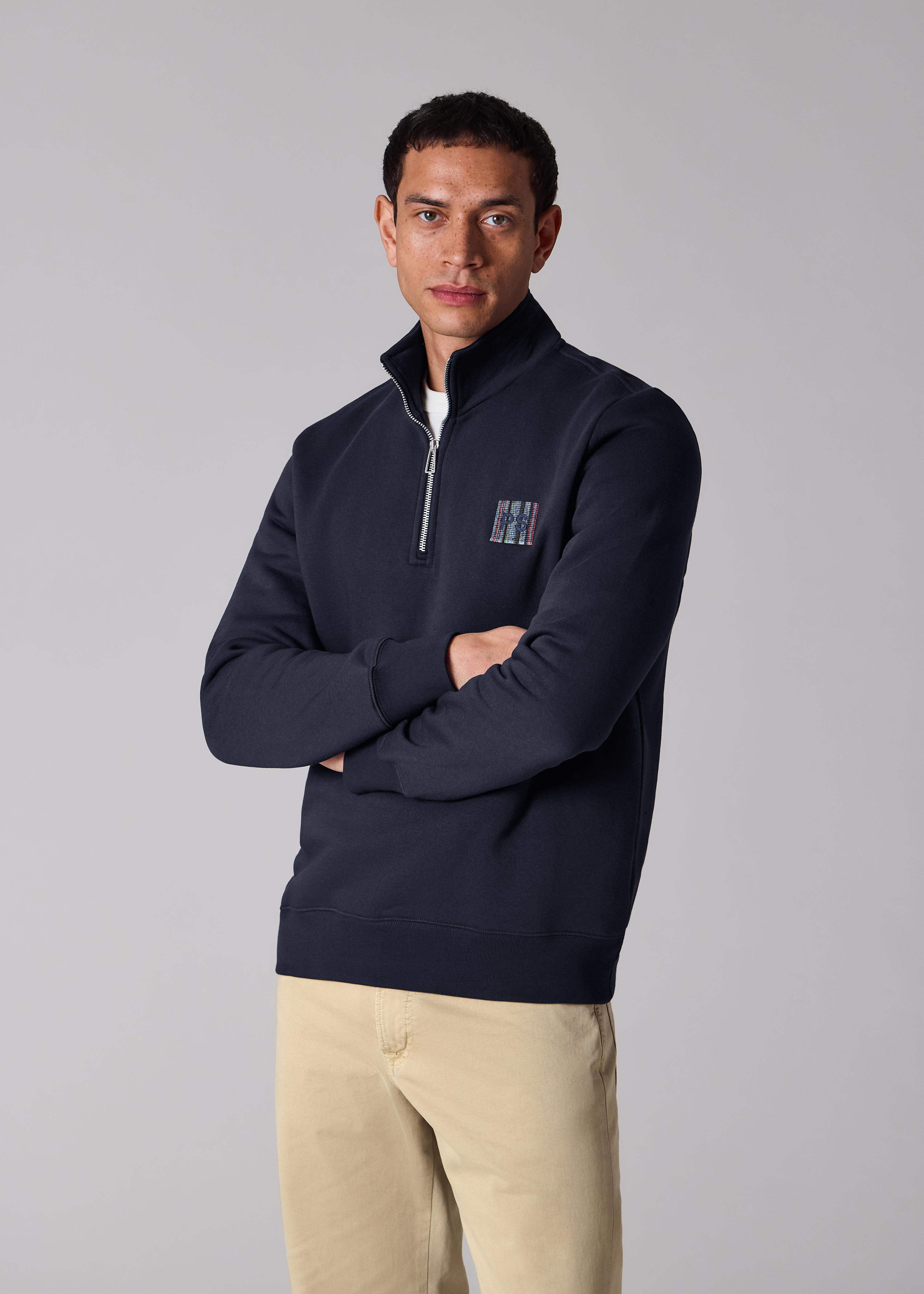 Navy 'Stitch Stripe' Zip Funnel Neck Sweatshirt
