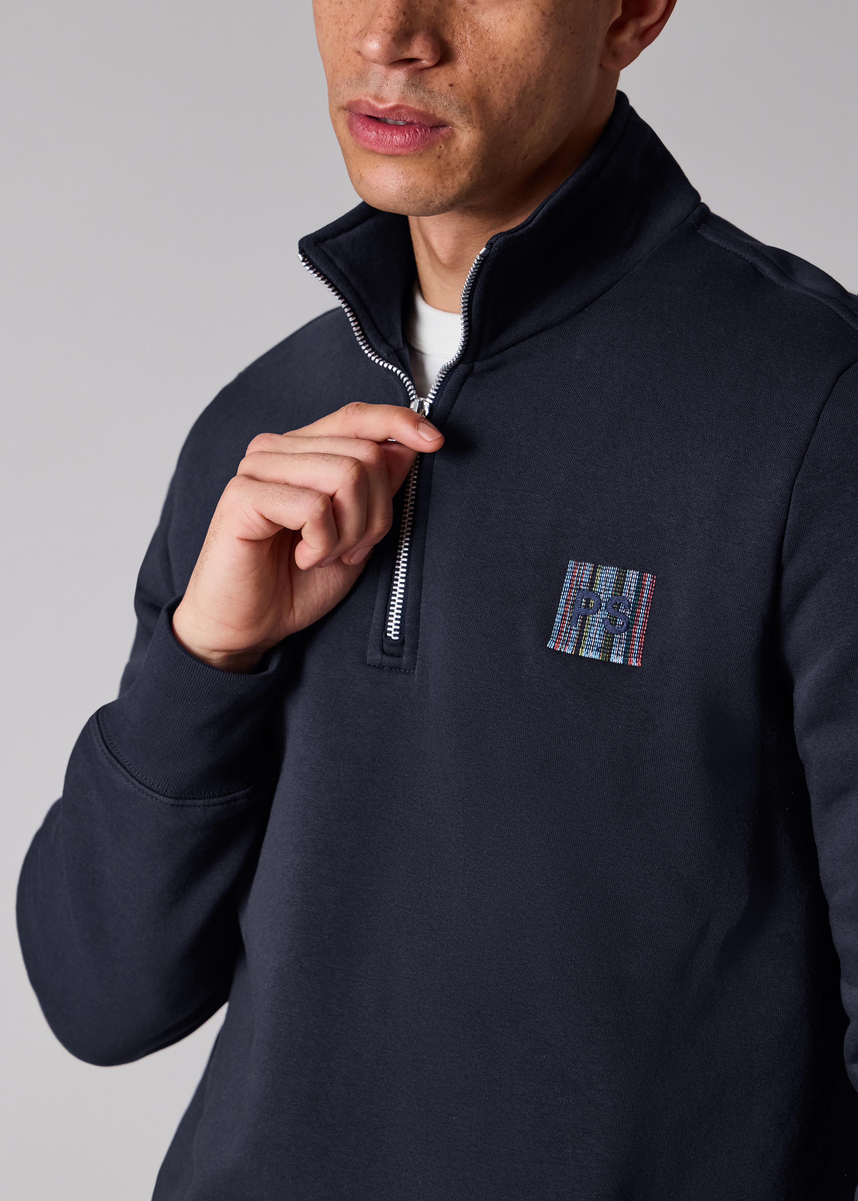 Navy 'Stitch Stripe' Zip Funnel Neck Sweatshirt