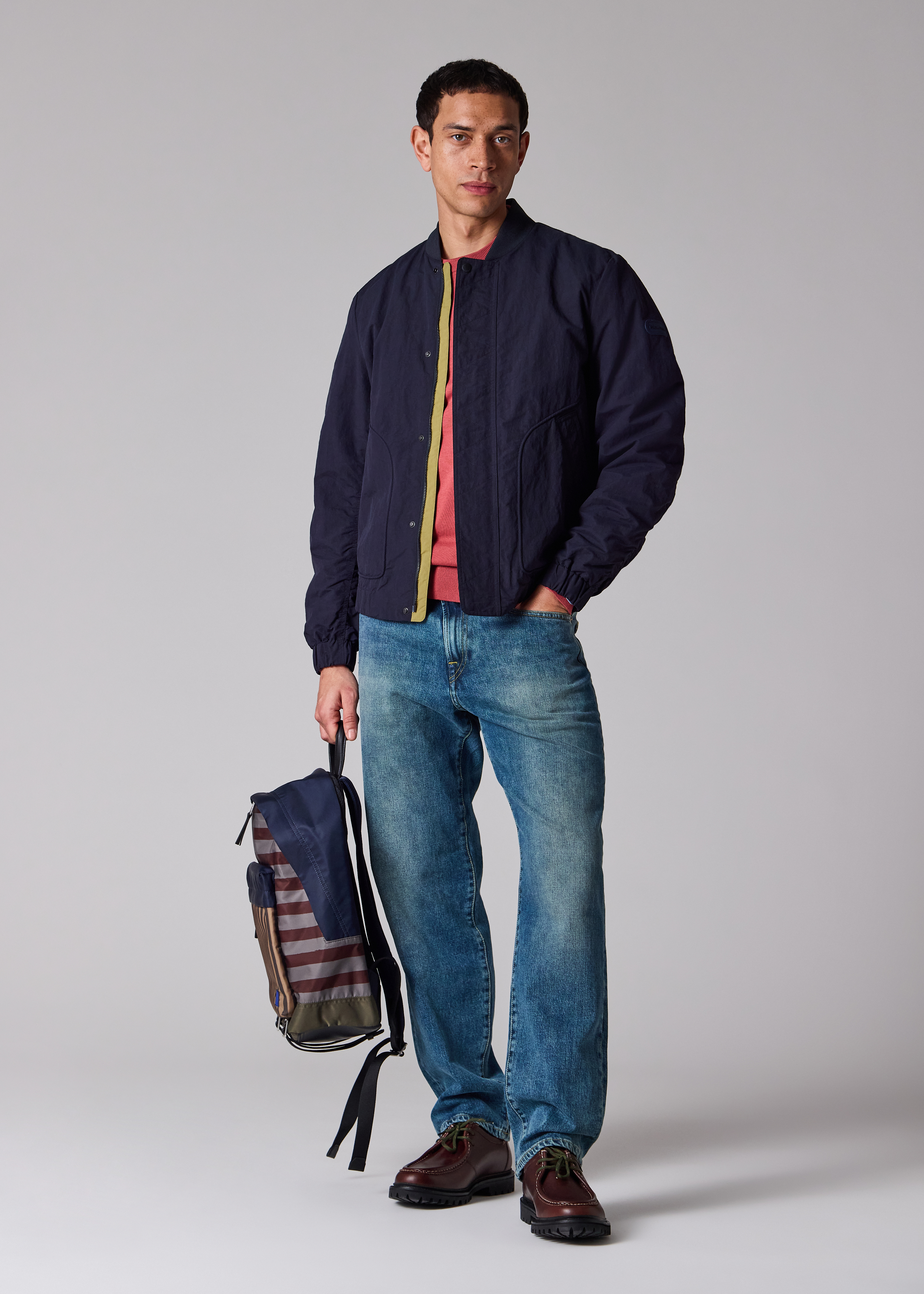 Navy Cotton-Blend Bomber Jacket