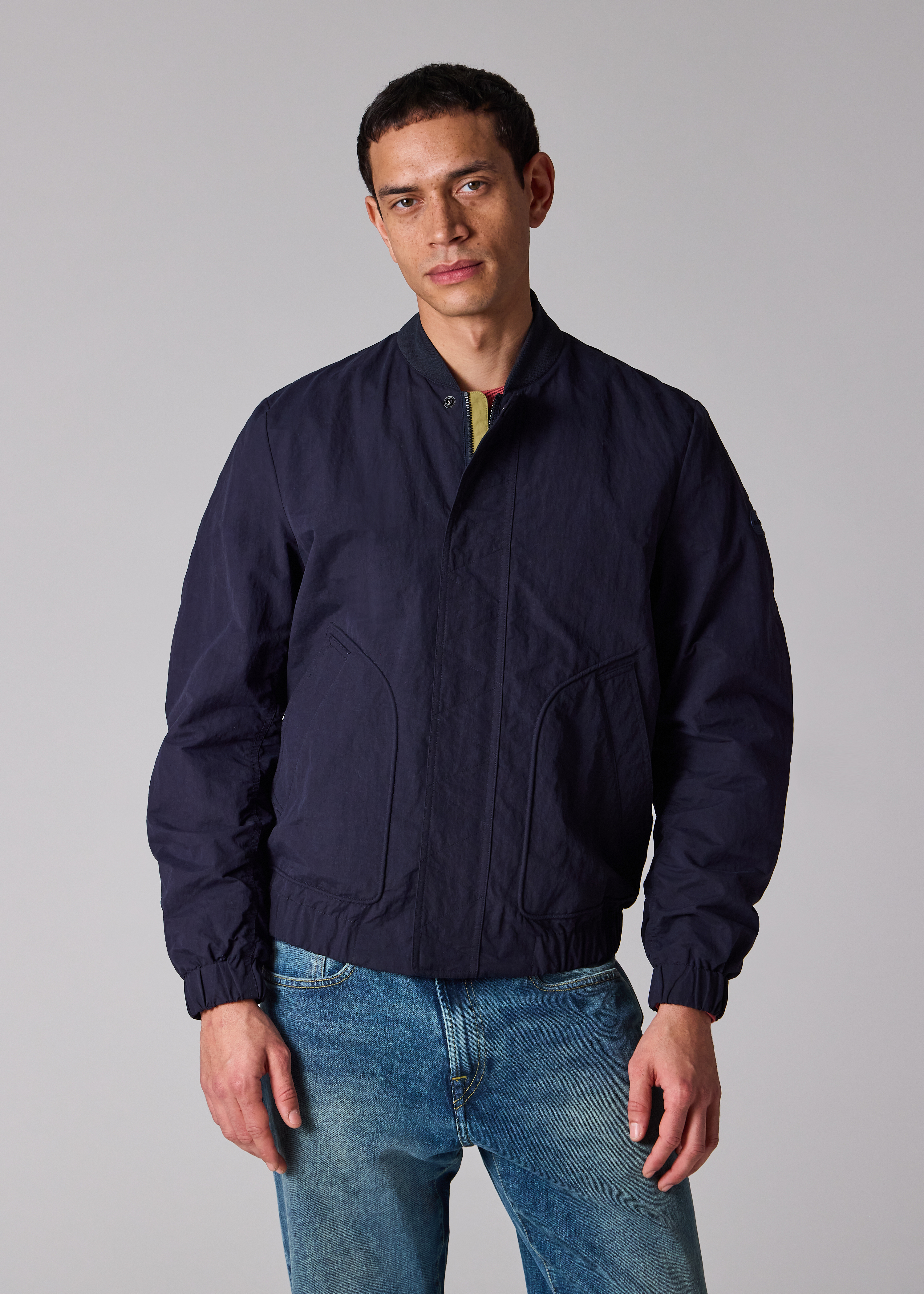 Navy Cotton-Blend Bomber Jacket