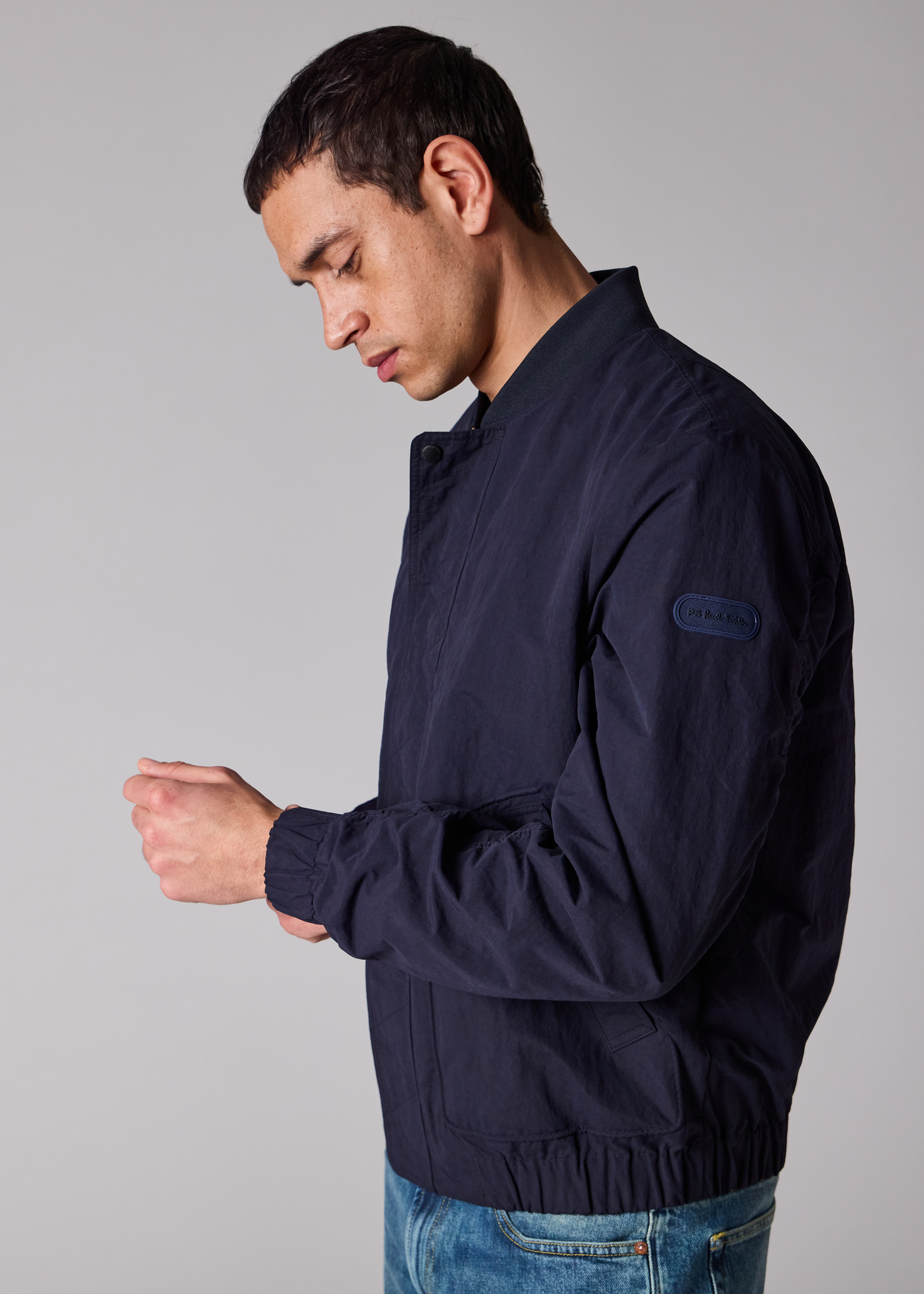 Navy Cotton-Blend Bomber Jacket