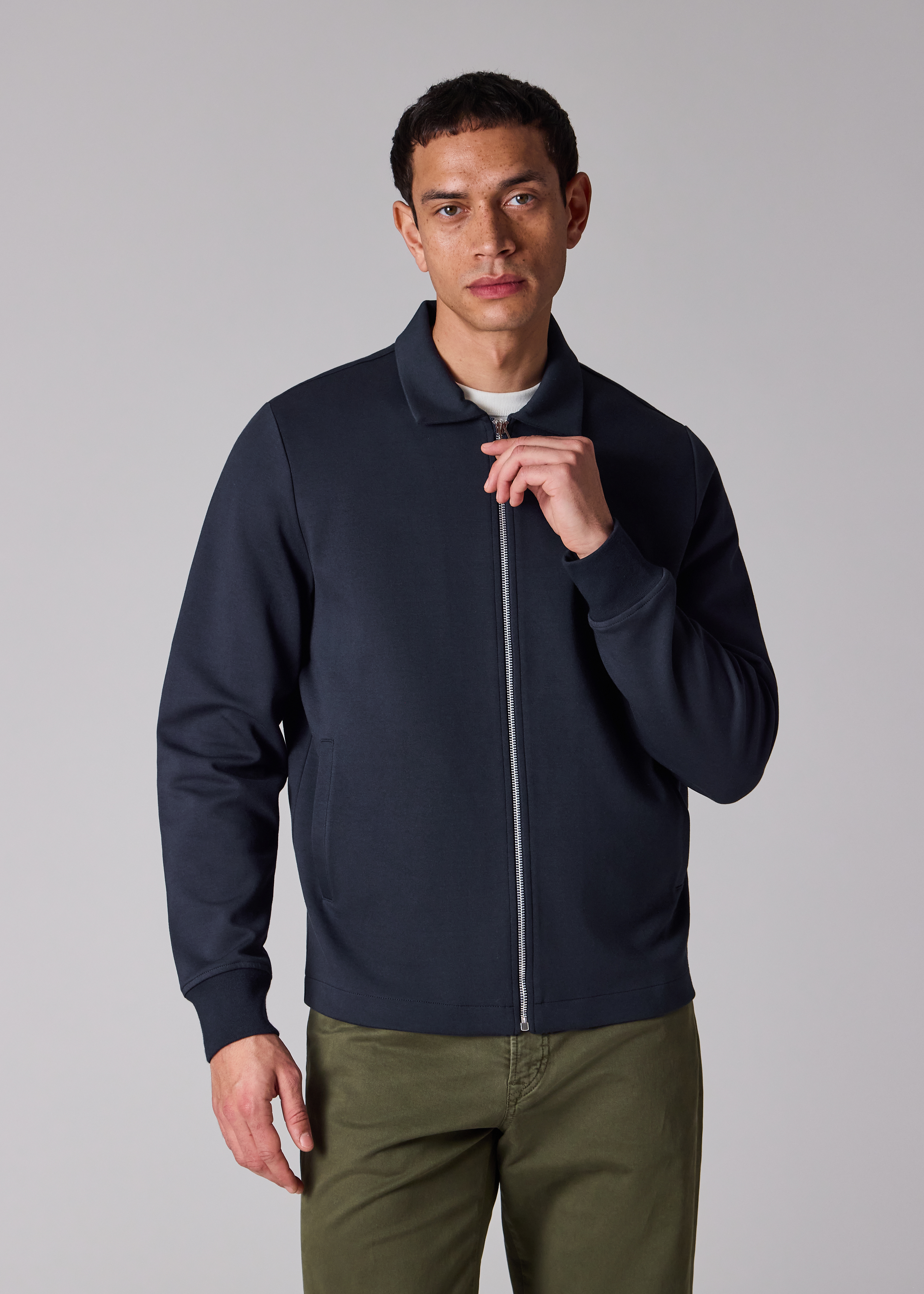 Navy Double-Face Jersey Zip-Front Sweatshirt