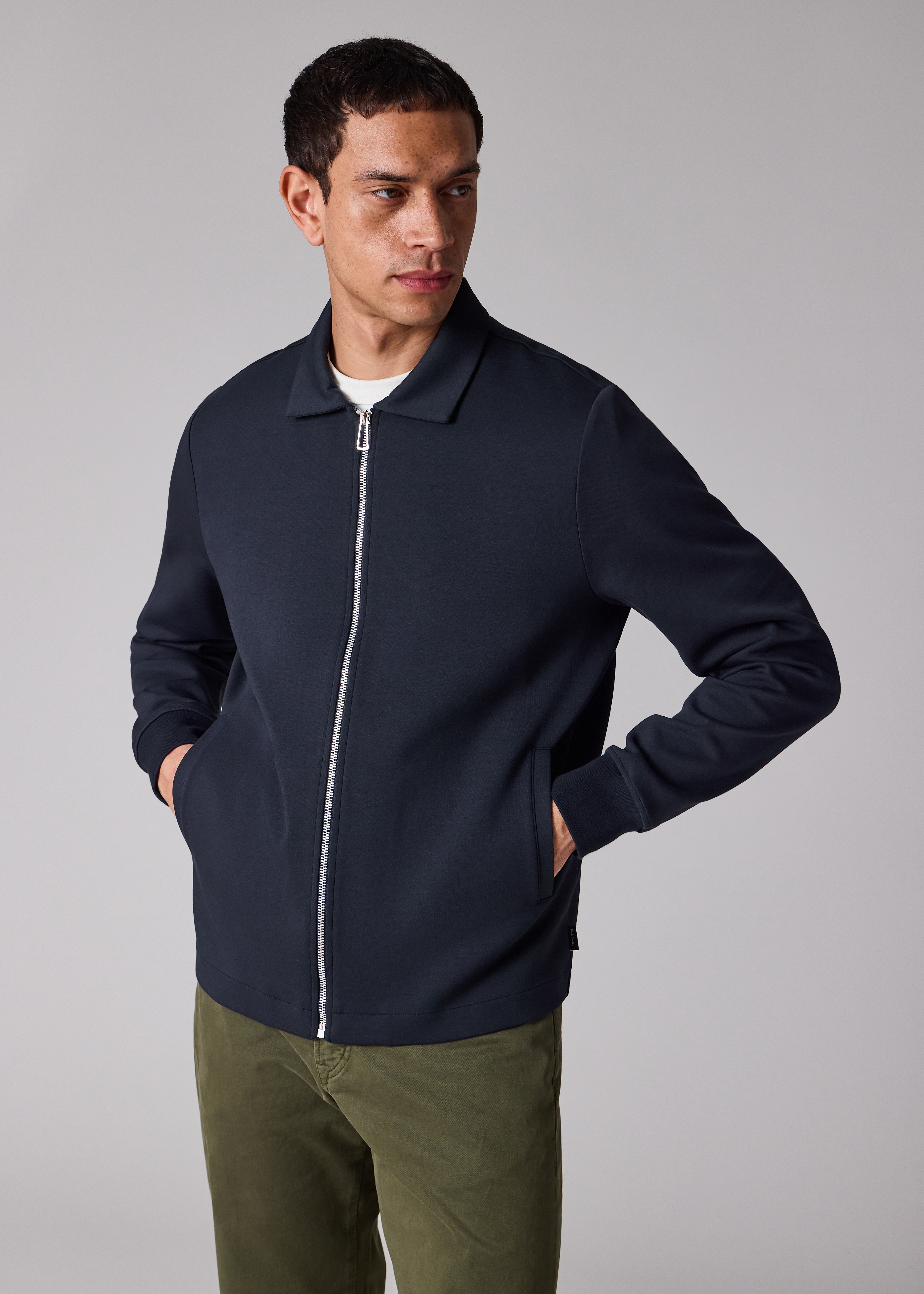 Navy Double-Face Jersey Zip-Front Sweatshirt