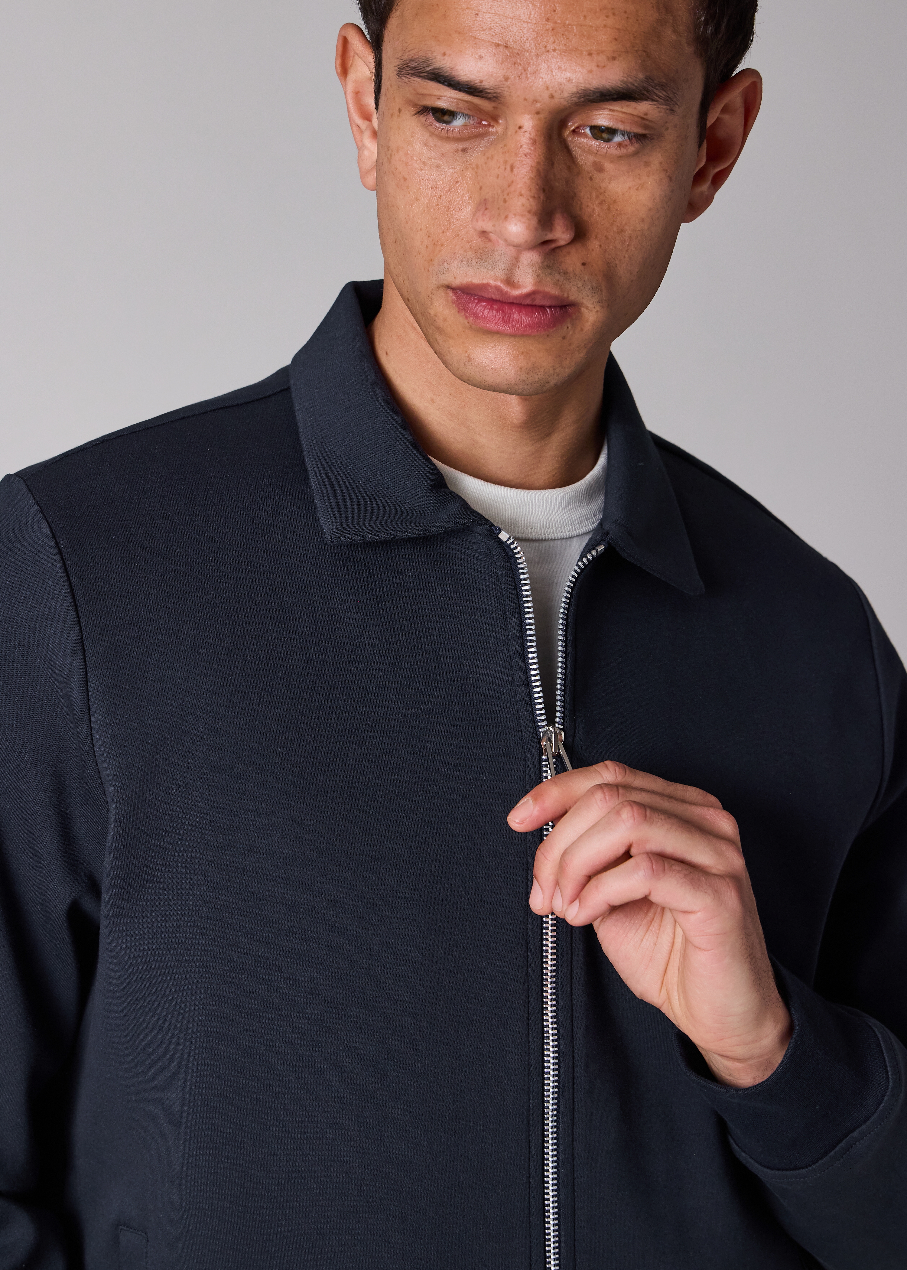 Navy Double-Face Jersey Zip-Front Sweatshirt