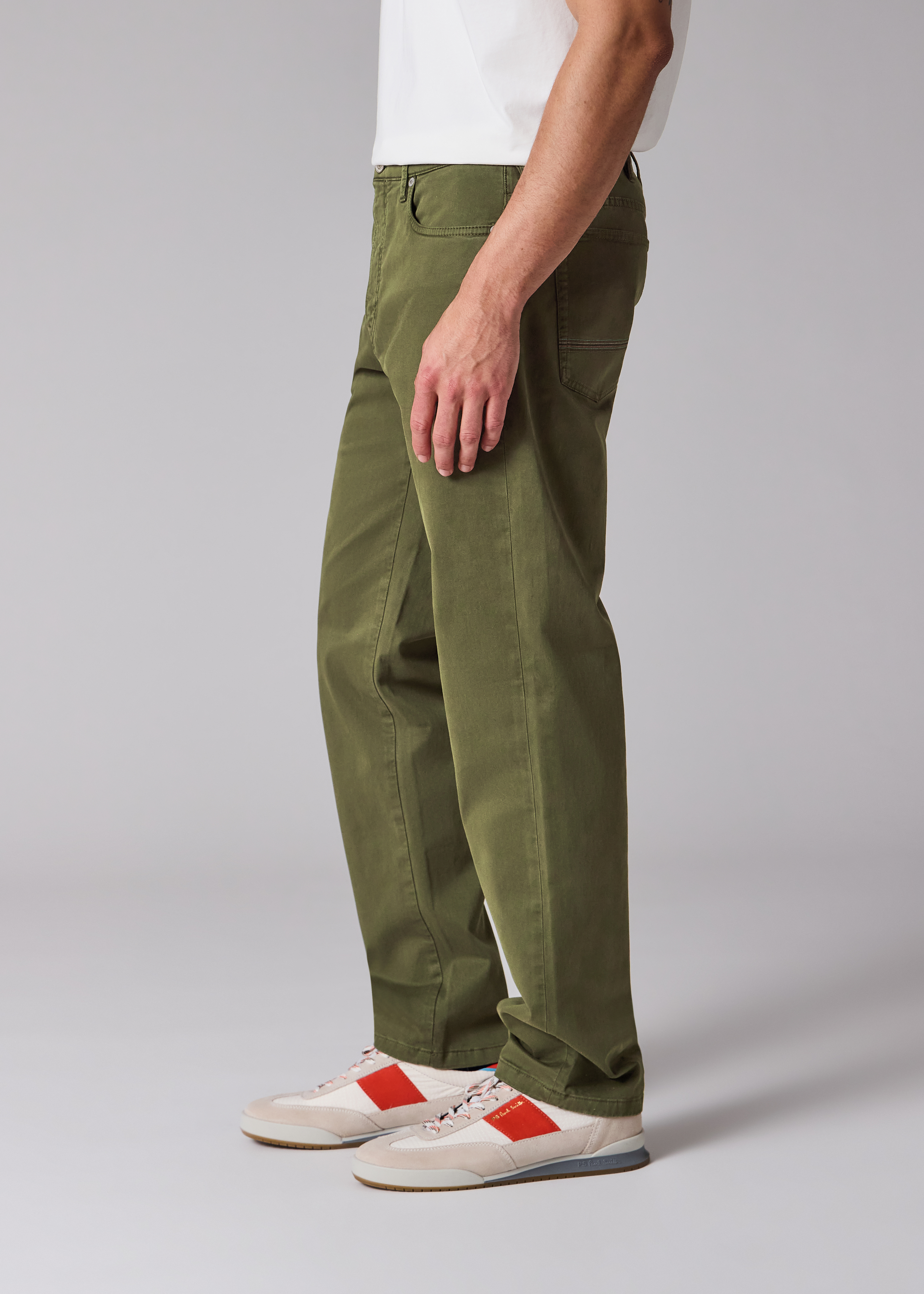 Relaxed Tapered-Fit Khaki Stretch Cotton-Twill Jeans