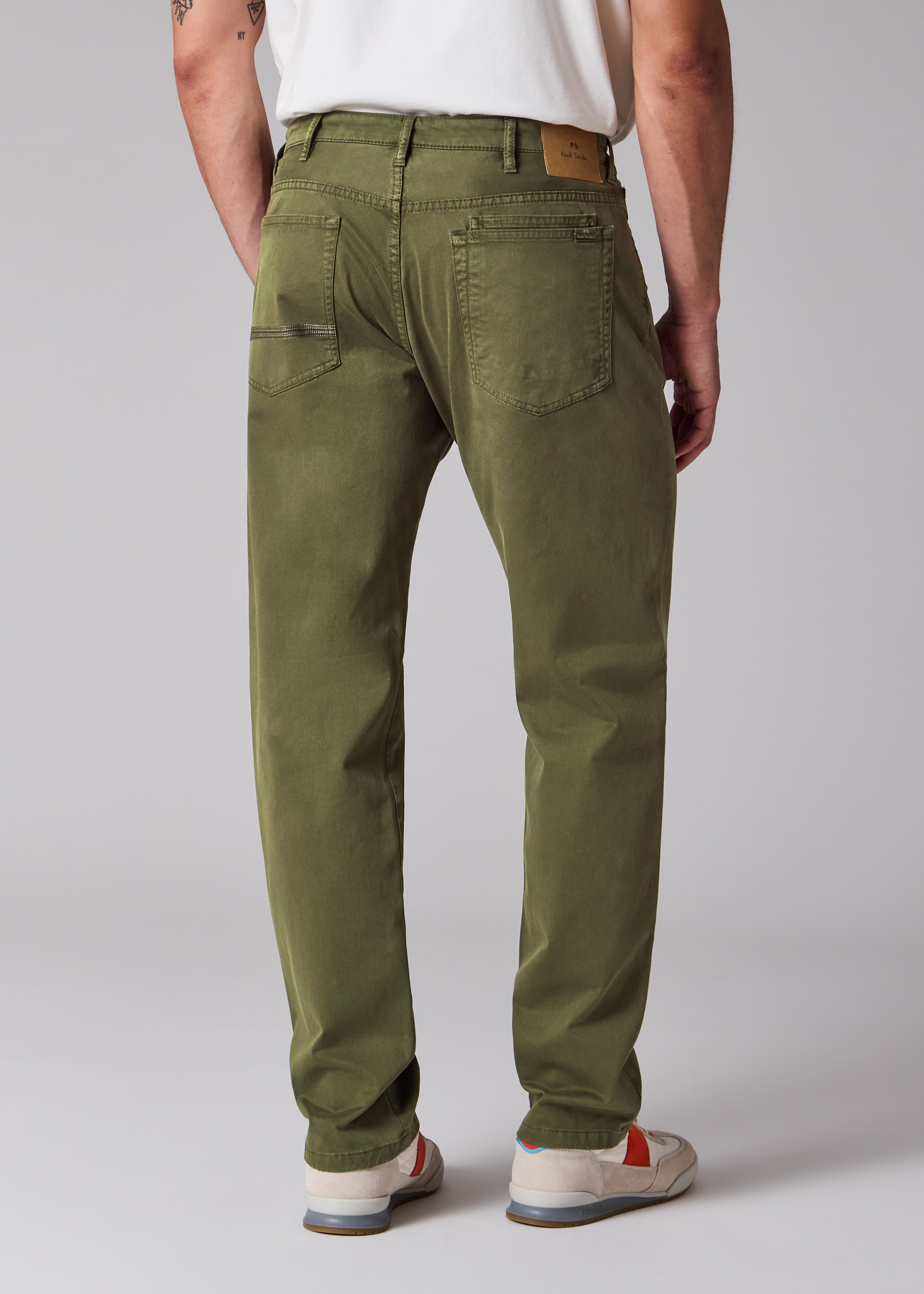 Relaxed Tapered-Fit Khaki Stretch Cotton-Twill Jeans