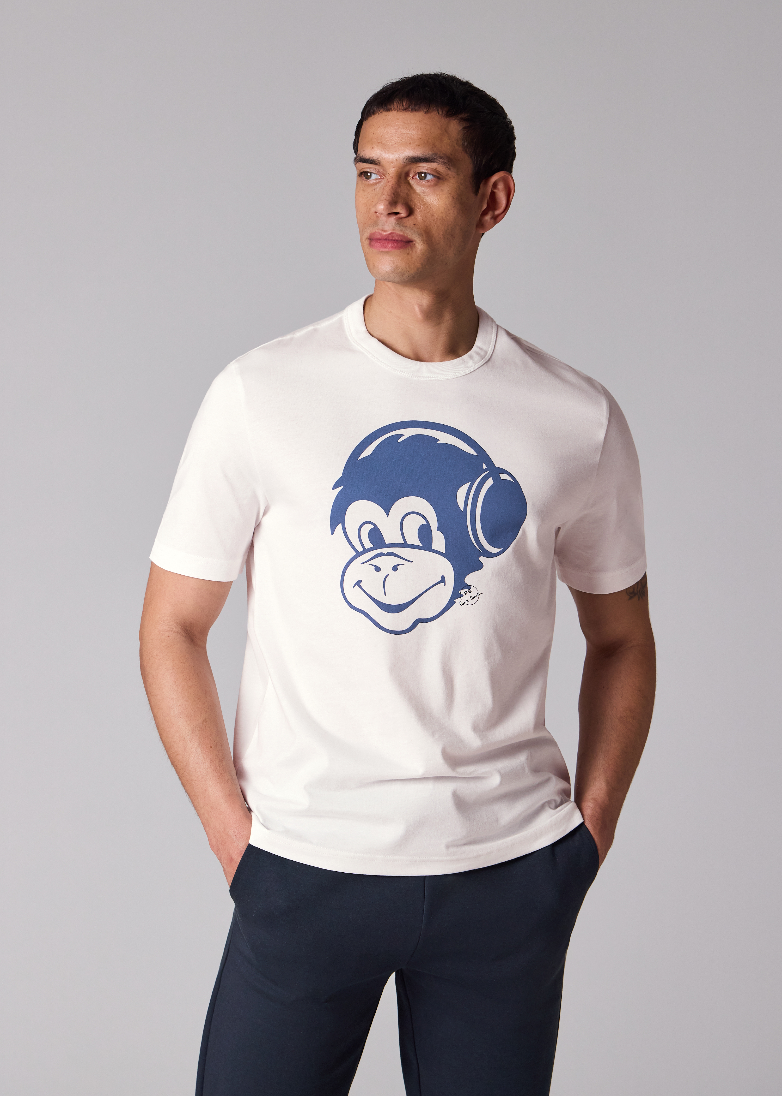 White 'Monkey Headphones' Print T-Shirt