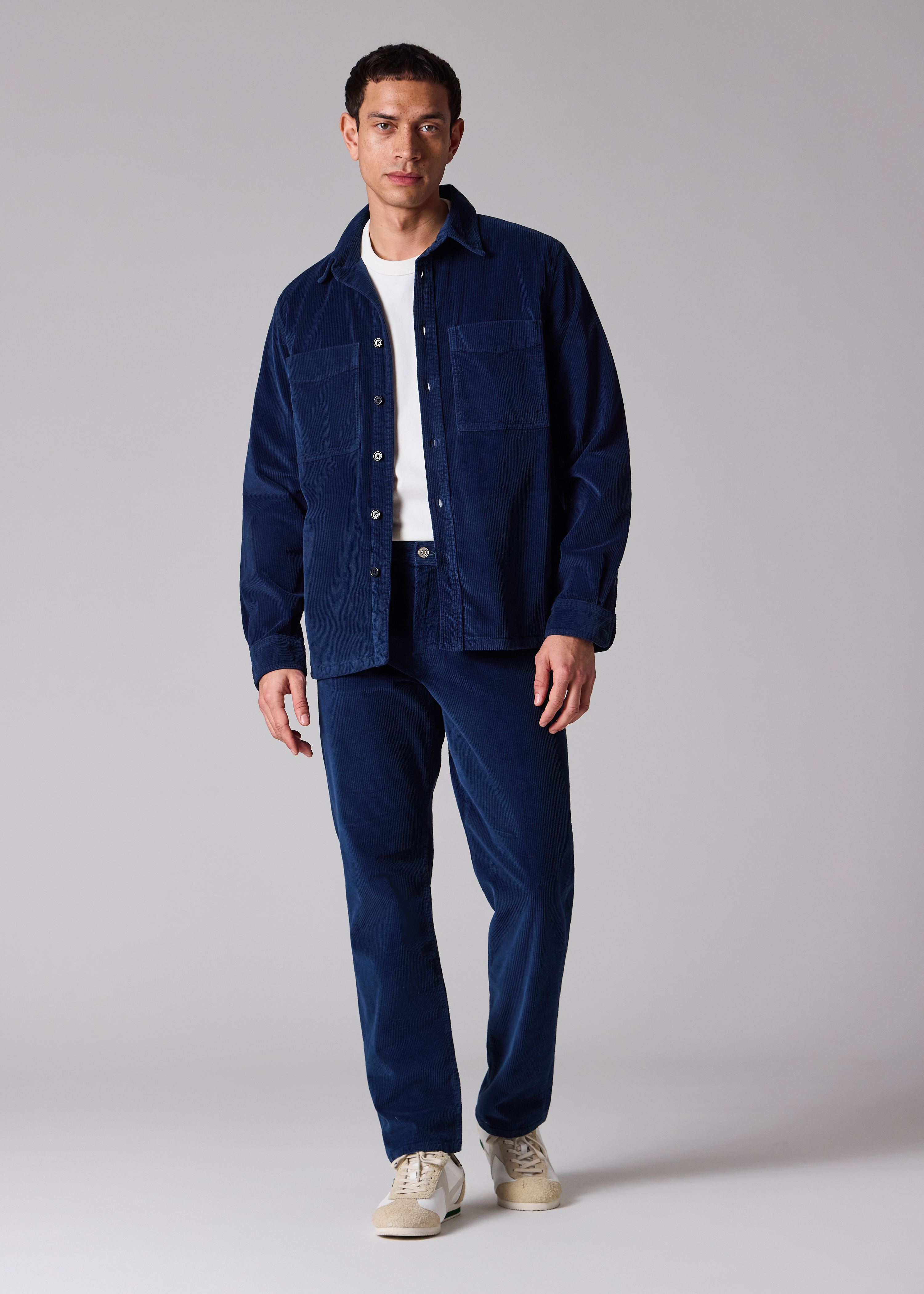 Dark Blue Corduroy Patch-Pocket Overshirt