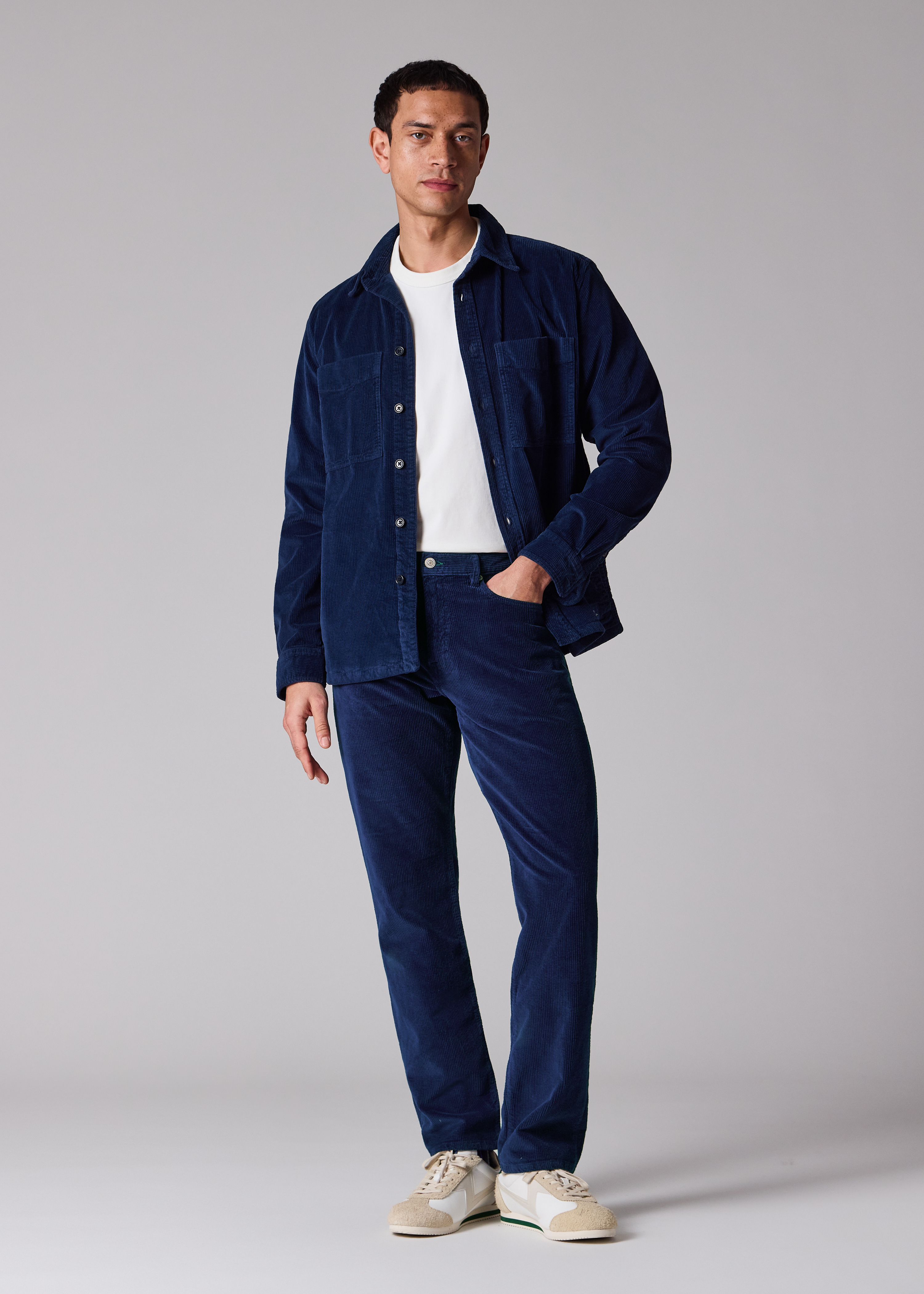 Dark Blue Corduroy Patch-Pocket Overshirt