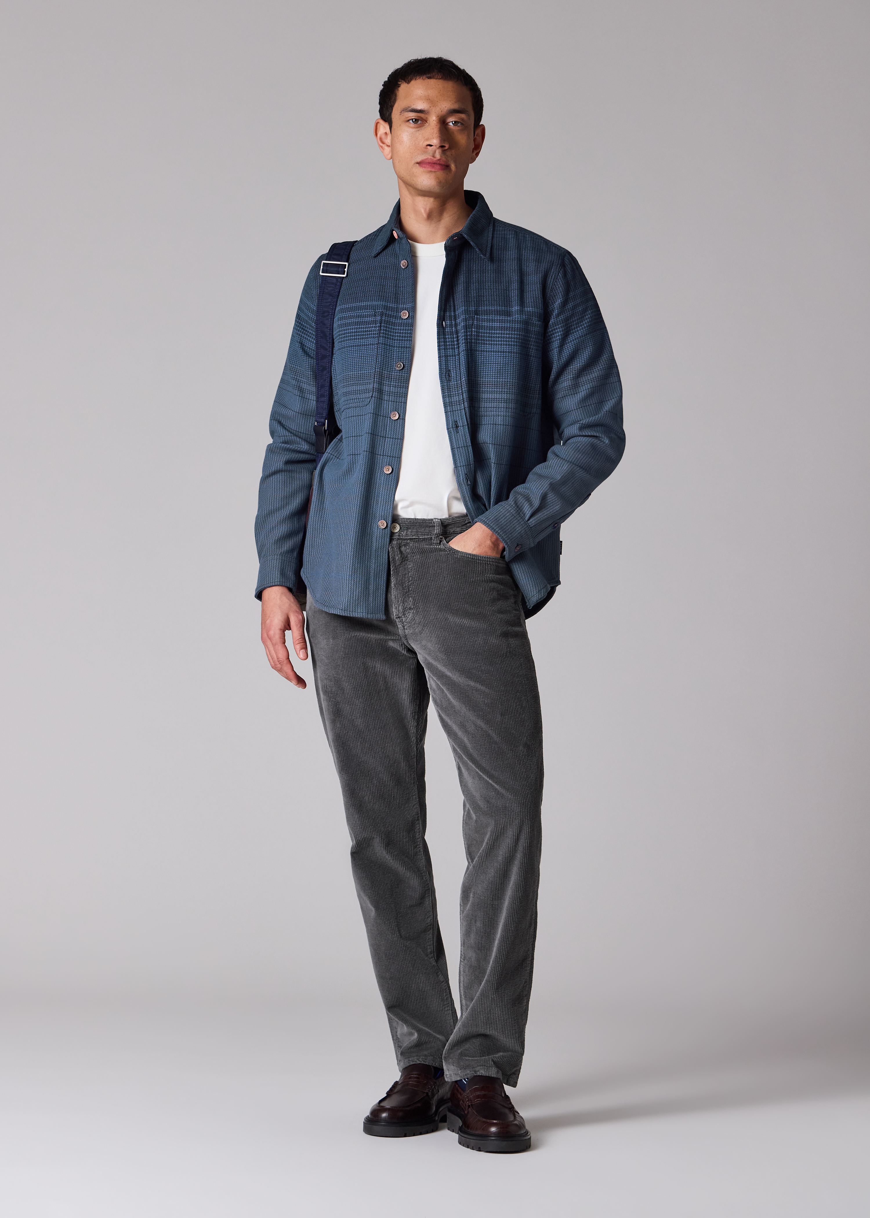 Dark Blue Gradient Check Cotton Shirt