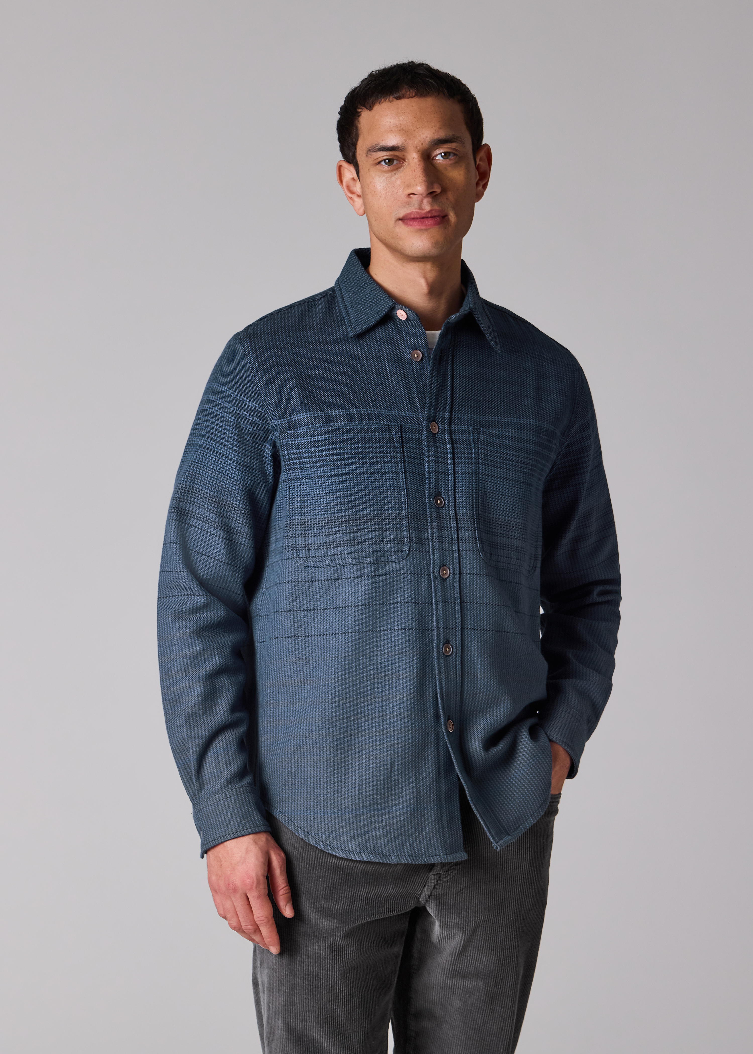 Dark Blue Gradient Check Cotton Shirt