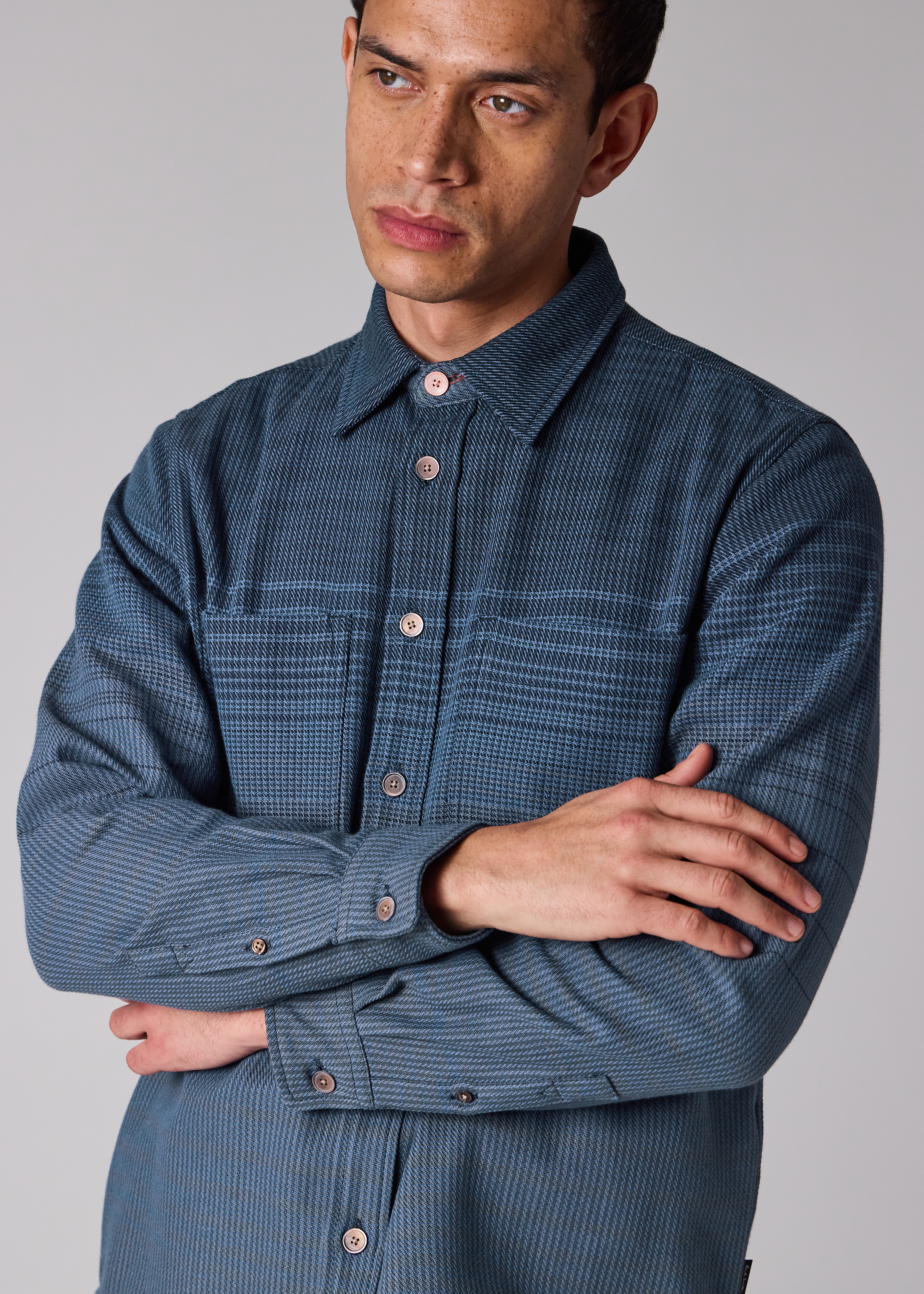 Dark Blue Gradient Check Cotton Shirt
