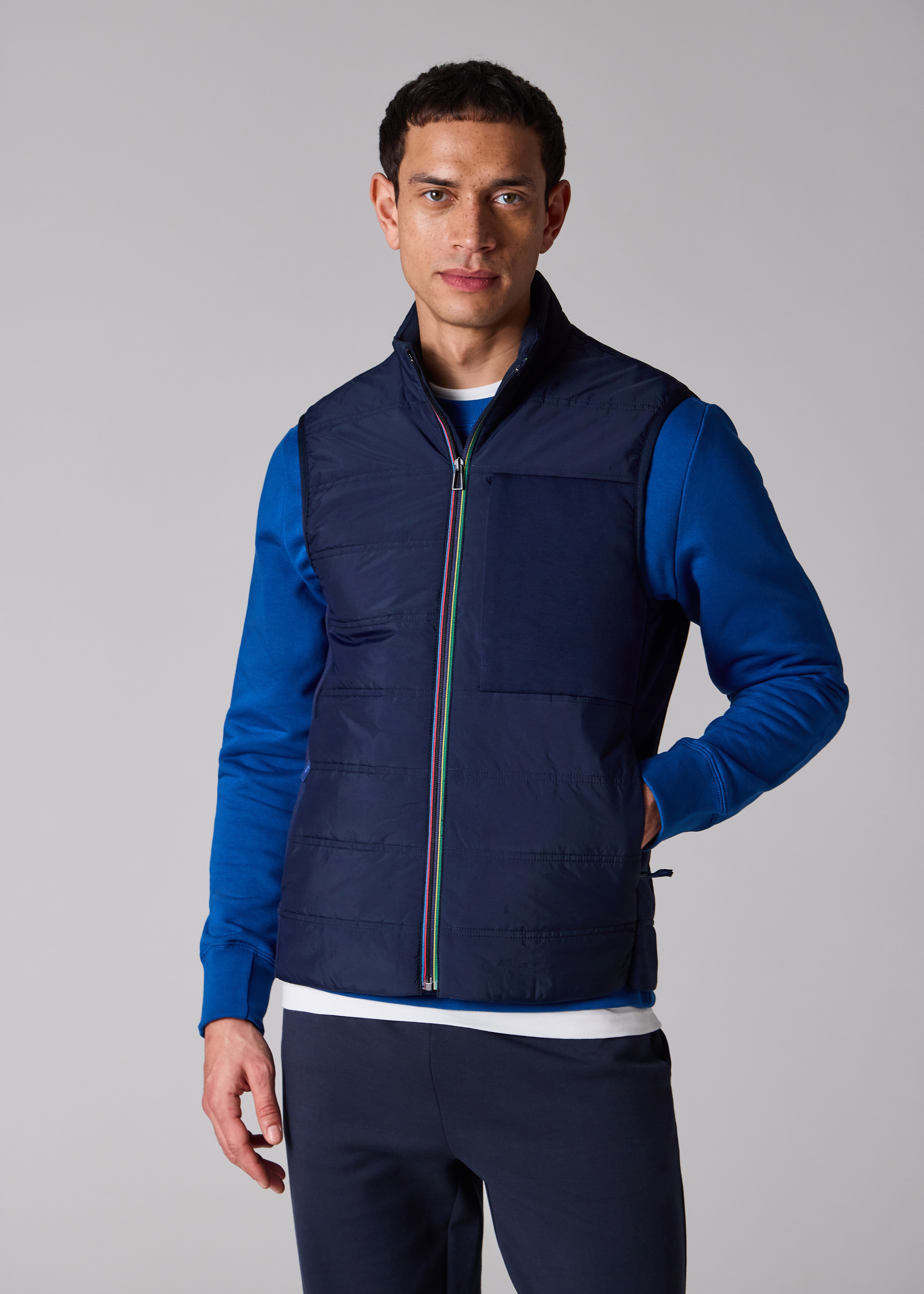 Navy Quilted Mixed Media Gilet