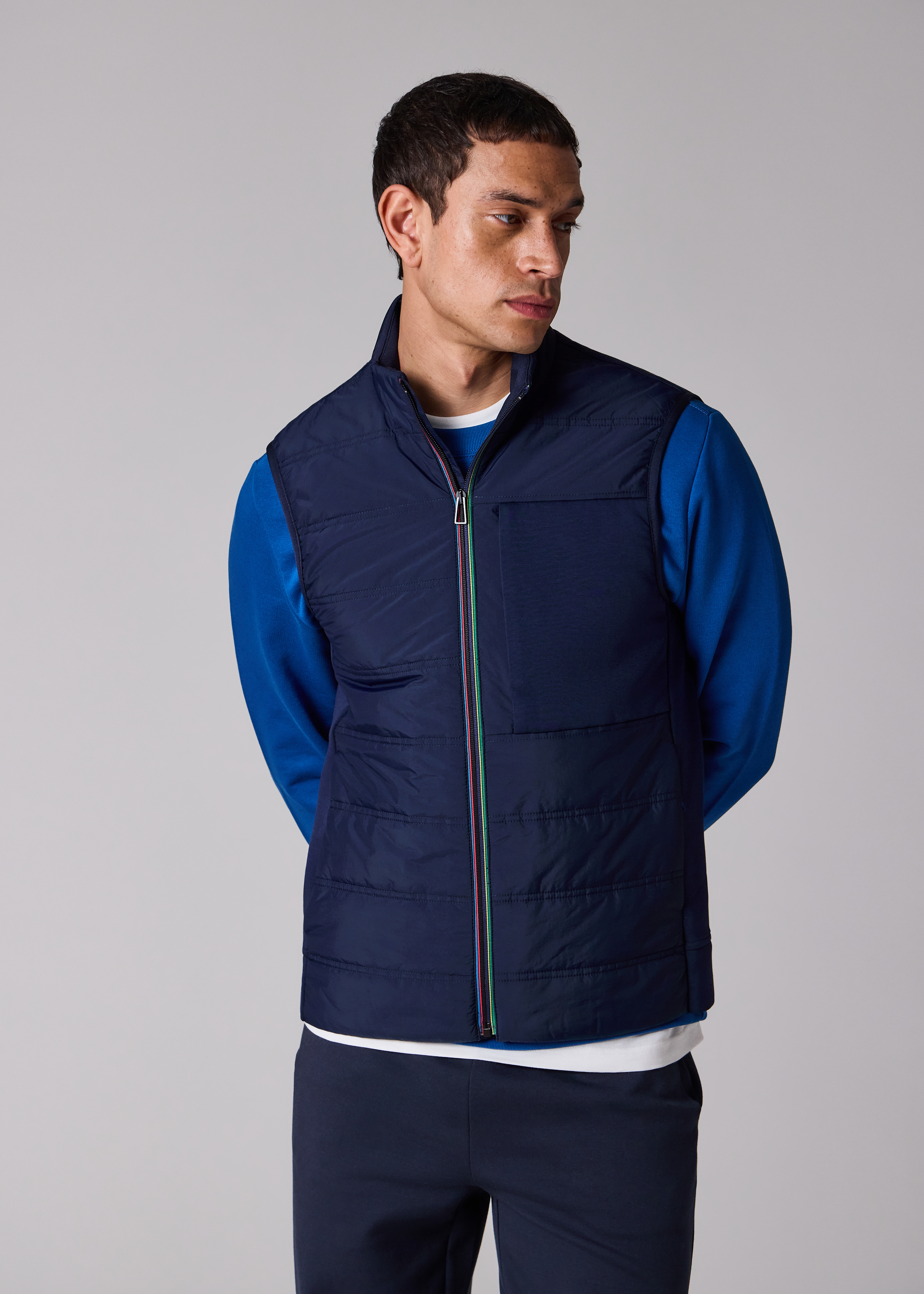 Navy Quilted Mixed Media Gilet
