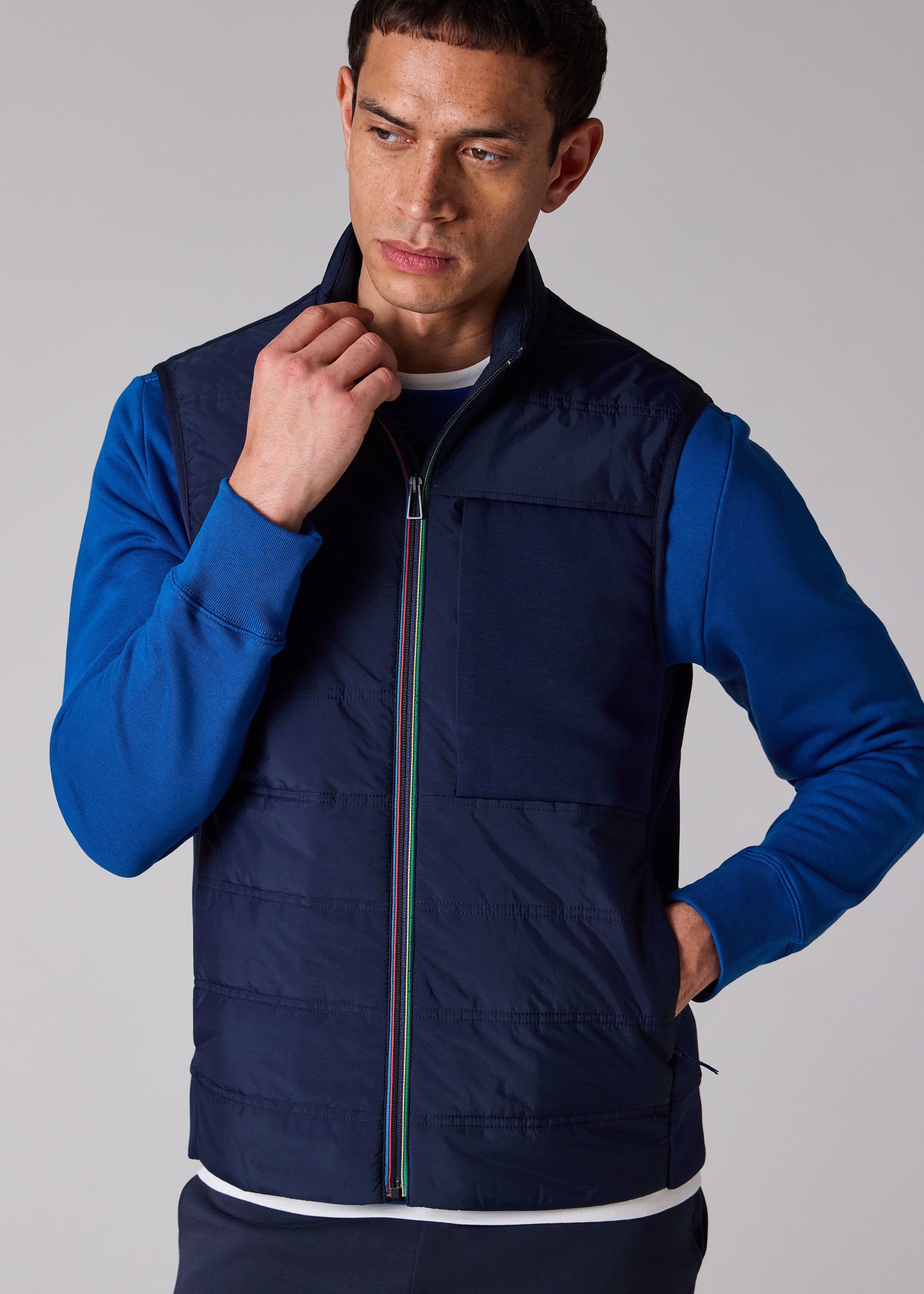 Navy Quilted Mixed Media Gilet
