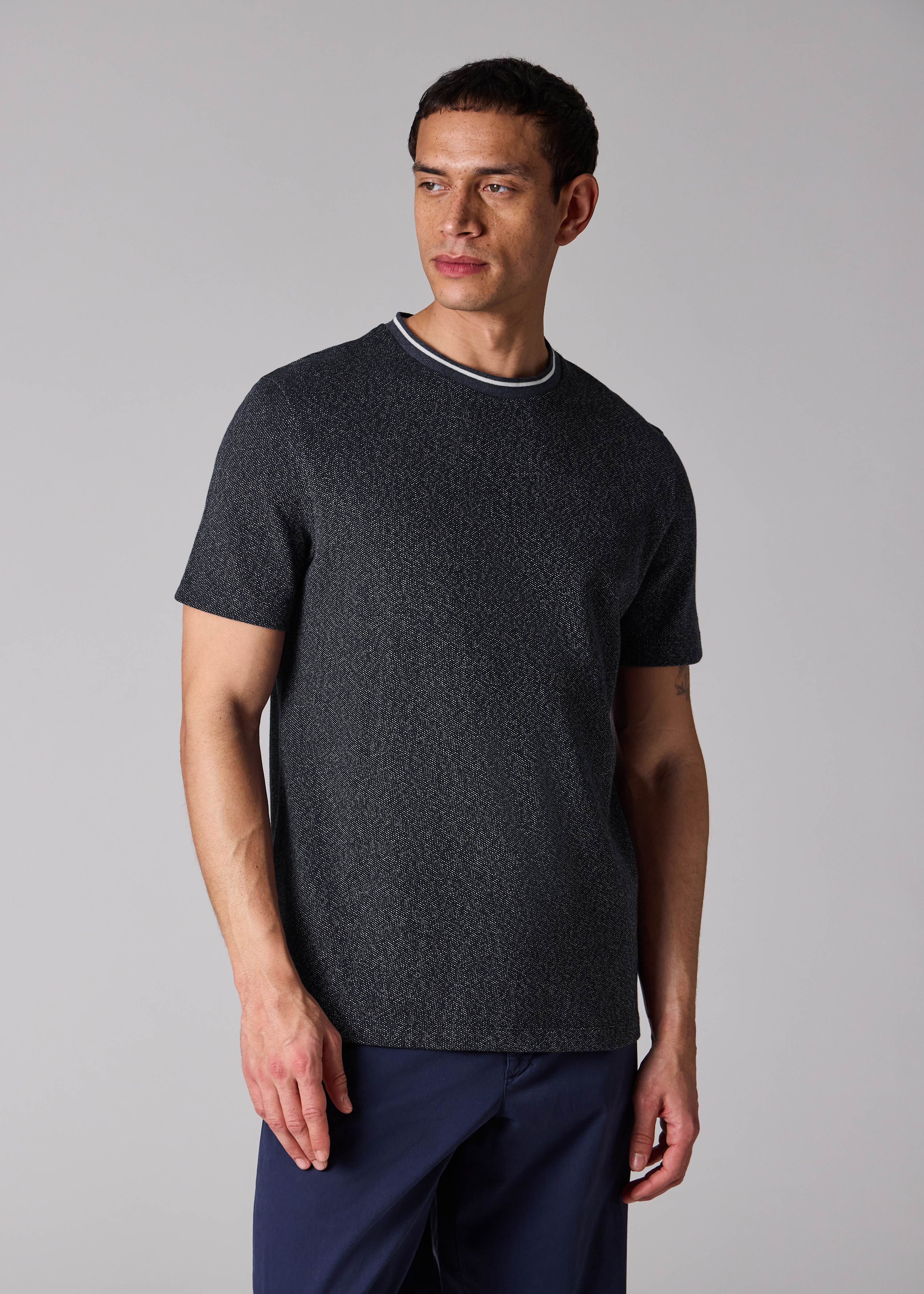 Navy Cotton-Pique Contrast Collar T-Shirt