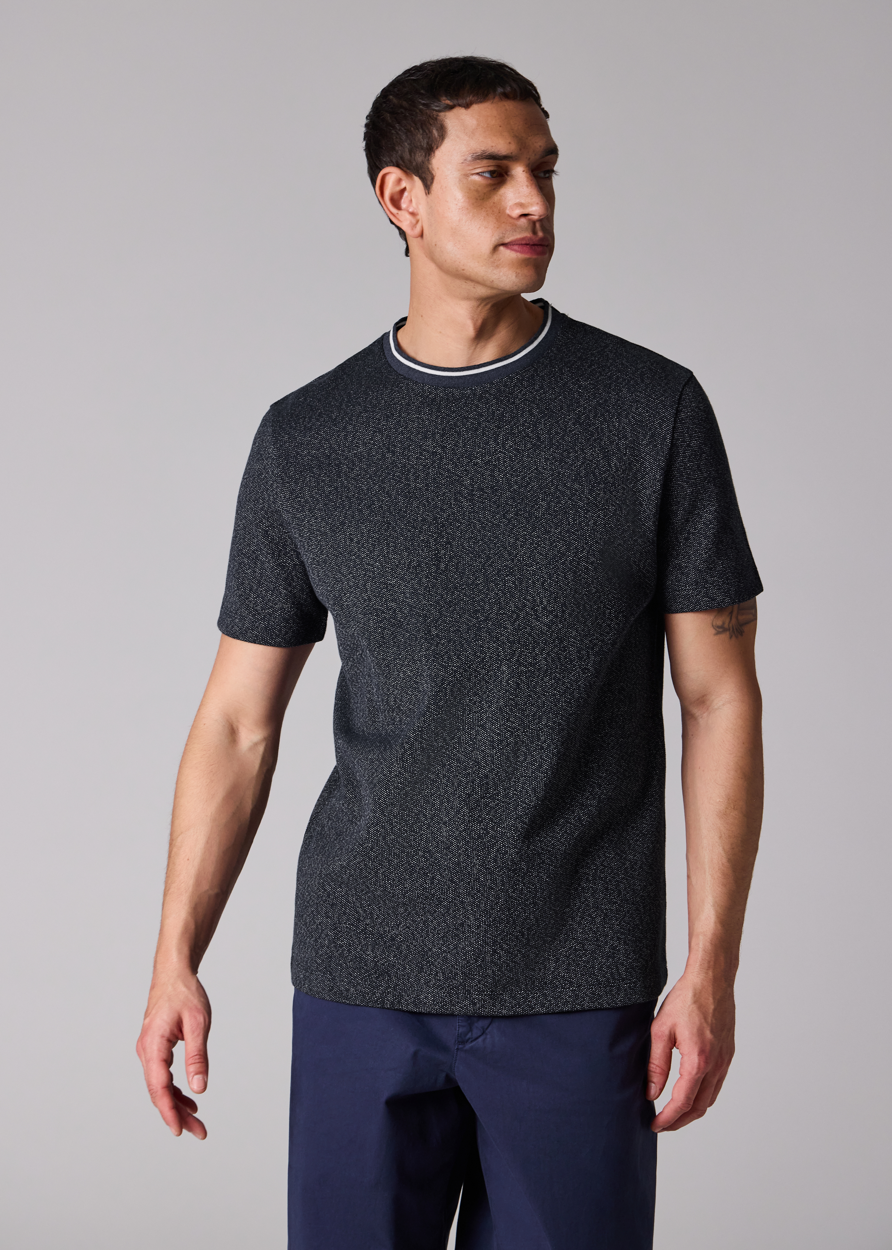 Navy Cotton-Pique Contrast Collar T-Shirt
